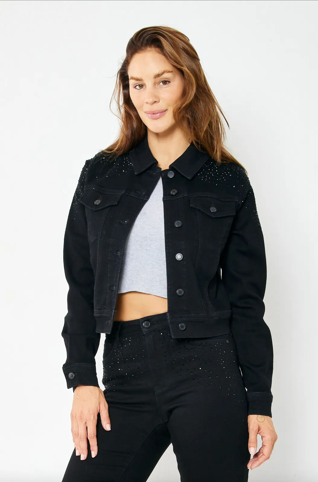 Judy Blue Black Rhinestone Jean Jacket