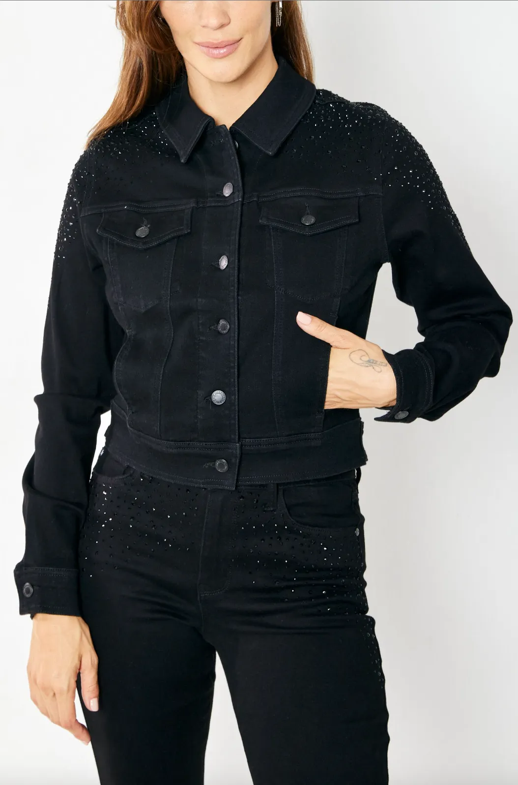 Judy Blue Black Rhinestone Jean Jacket