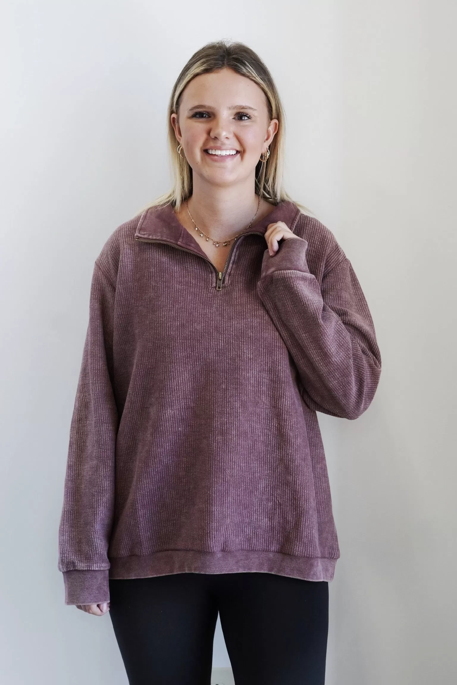 Kara Quarter Zip Ribbed Sweatshirt