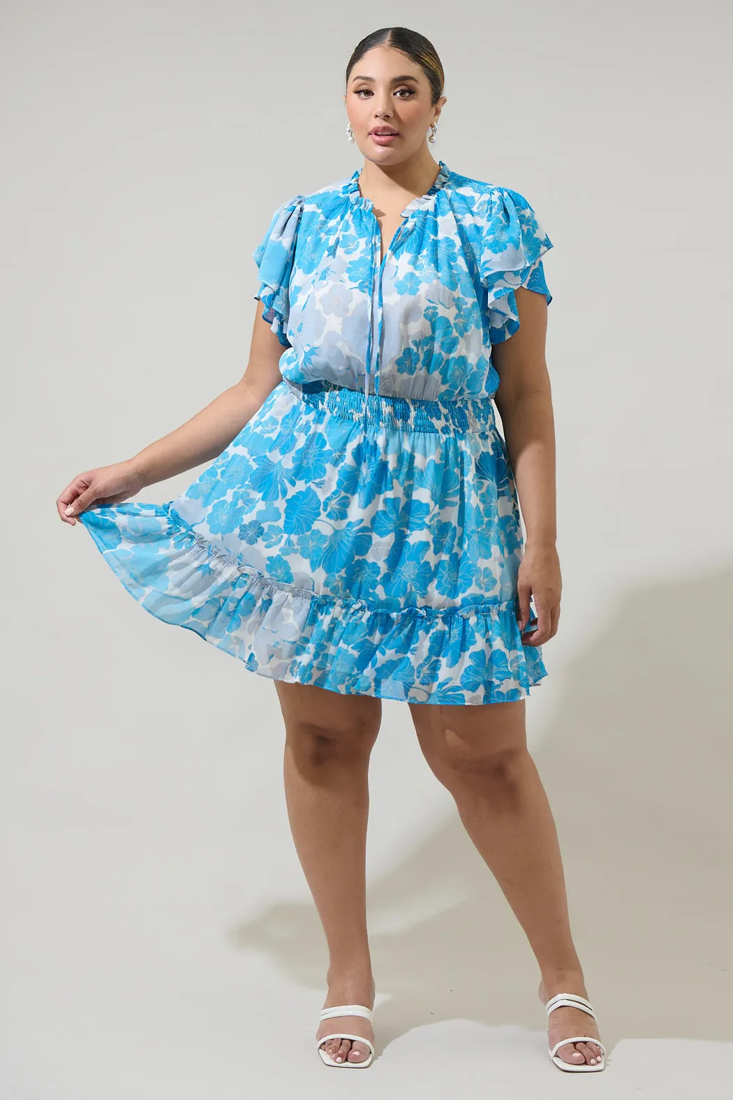 Kerela Floral Bumble Ruffle Mini Dress Curve