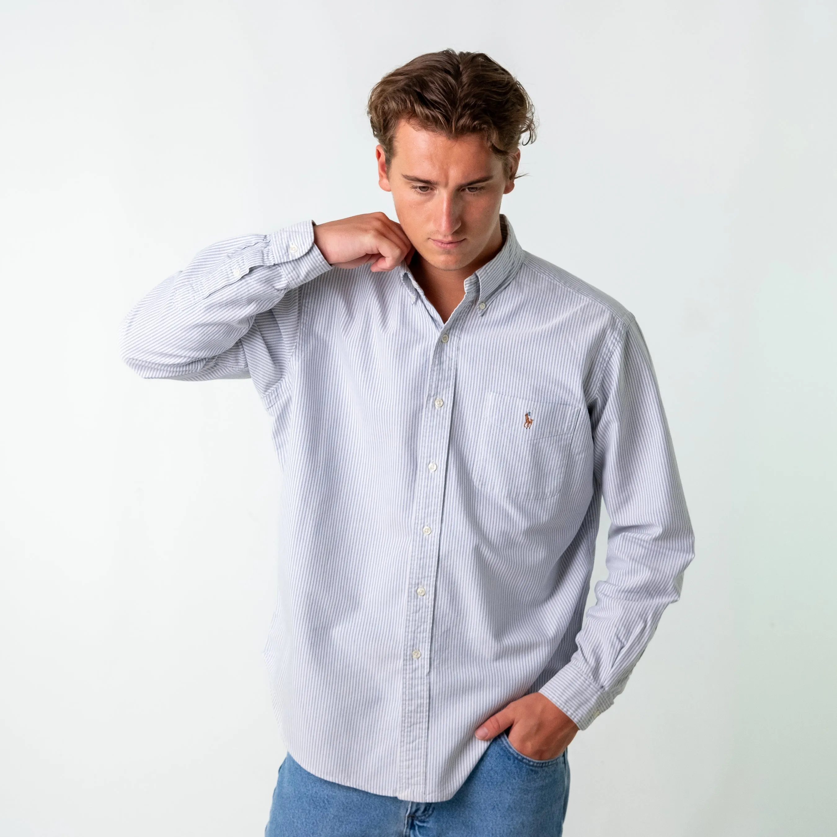 Light Blue 90s Polo Ralph Lauren Classic Fit Longsleeve Casual Shirt (L)