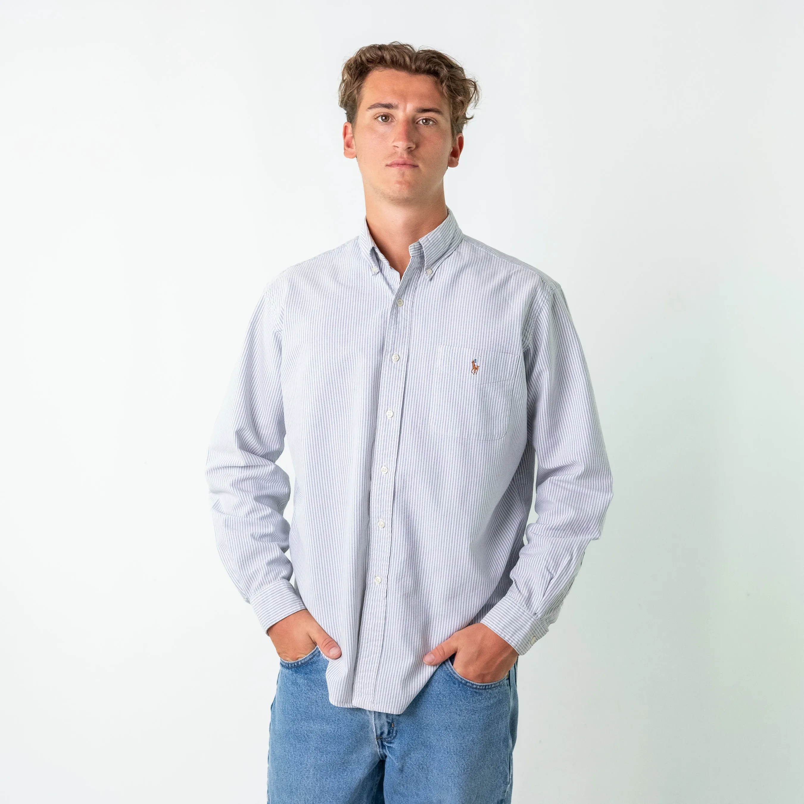 Light Blue 90s Polo Ralph Lauren Classic Fit Longsleeve Casual Shirt (L)