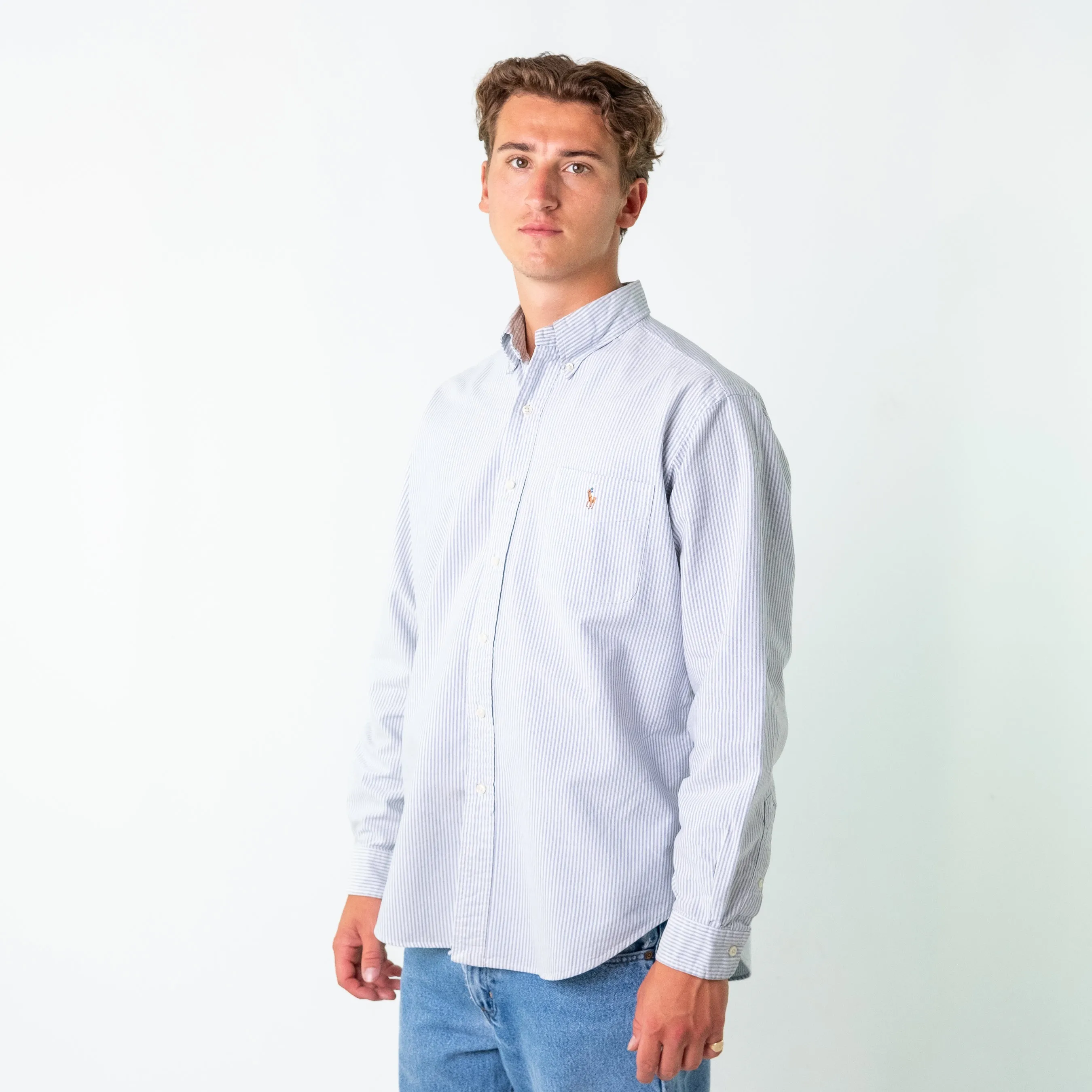 Light Blue 90s Polo Ralph Lauren Classic Fit Longsleeve Casual Shirt (L)