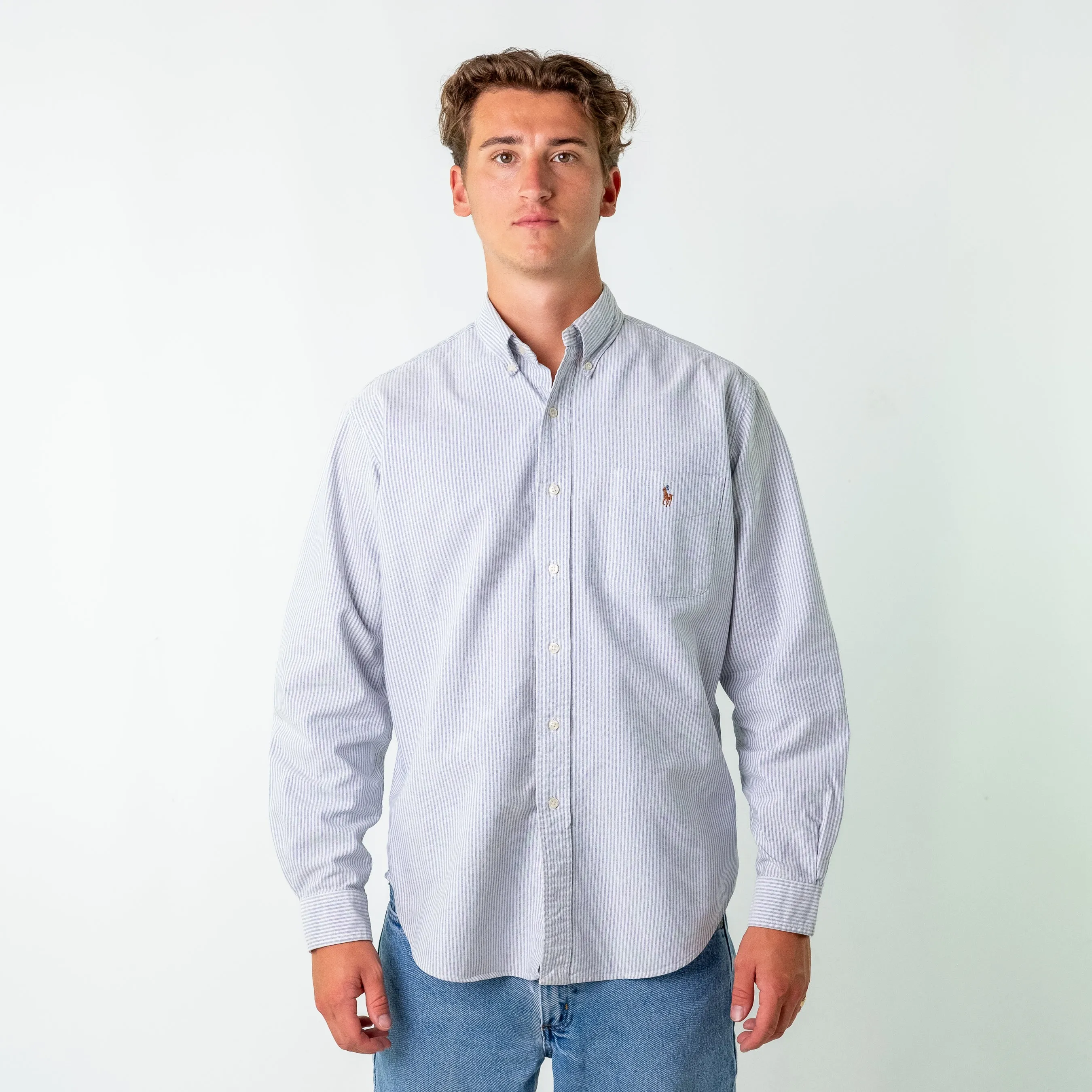 Light Blue 90s Polo Ralph Lauren Classic Fit Longsleeve Casual Shirt (L)