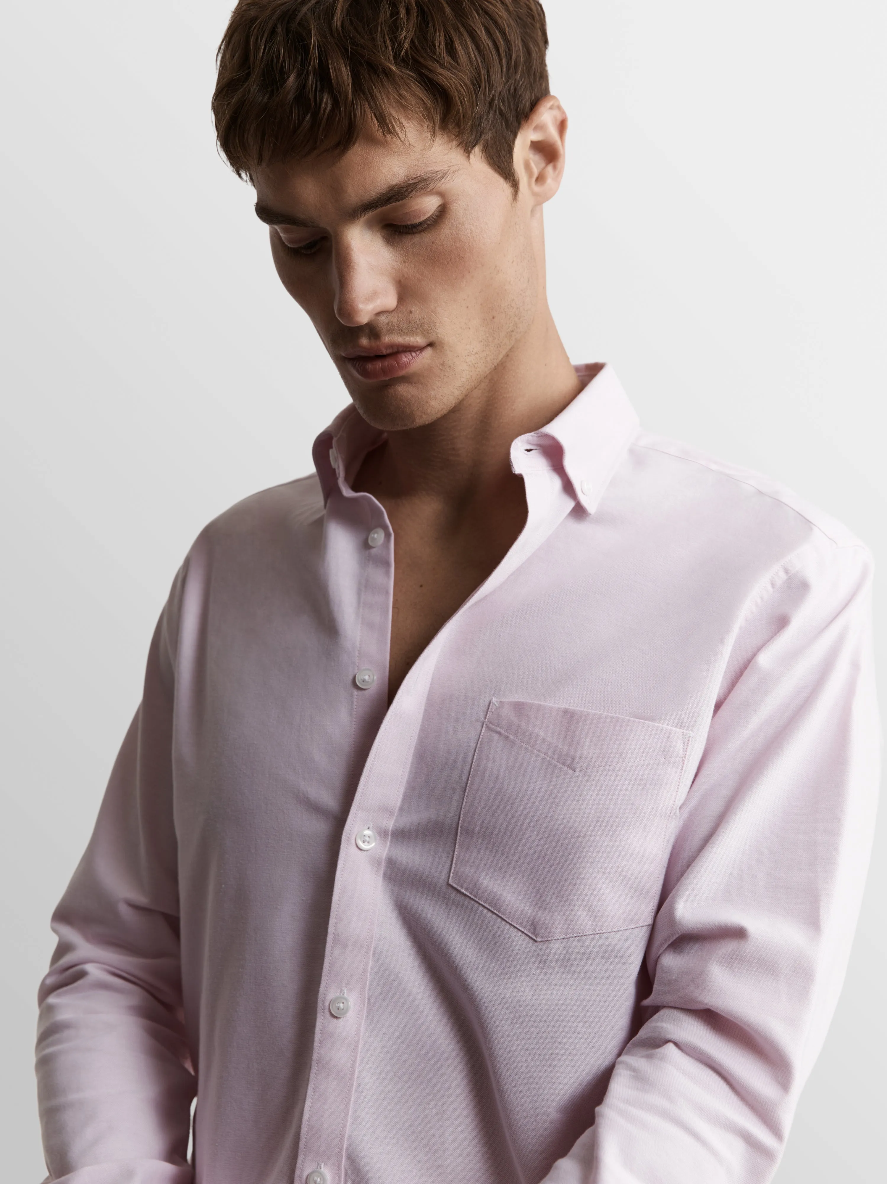 Light Pink Oxford Slim Fit Button Down Collar Casual Shirt