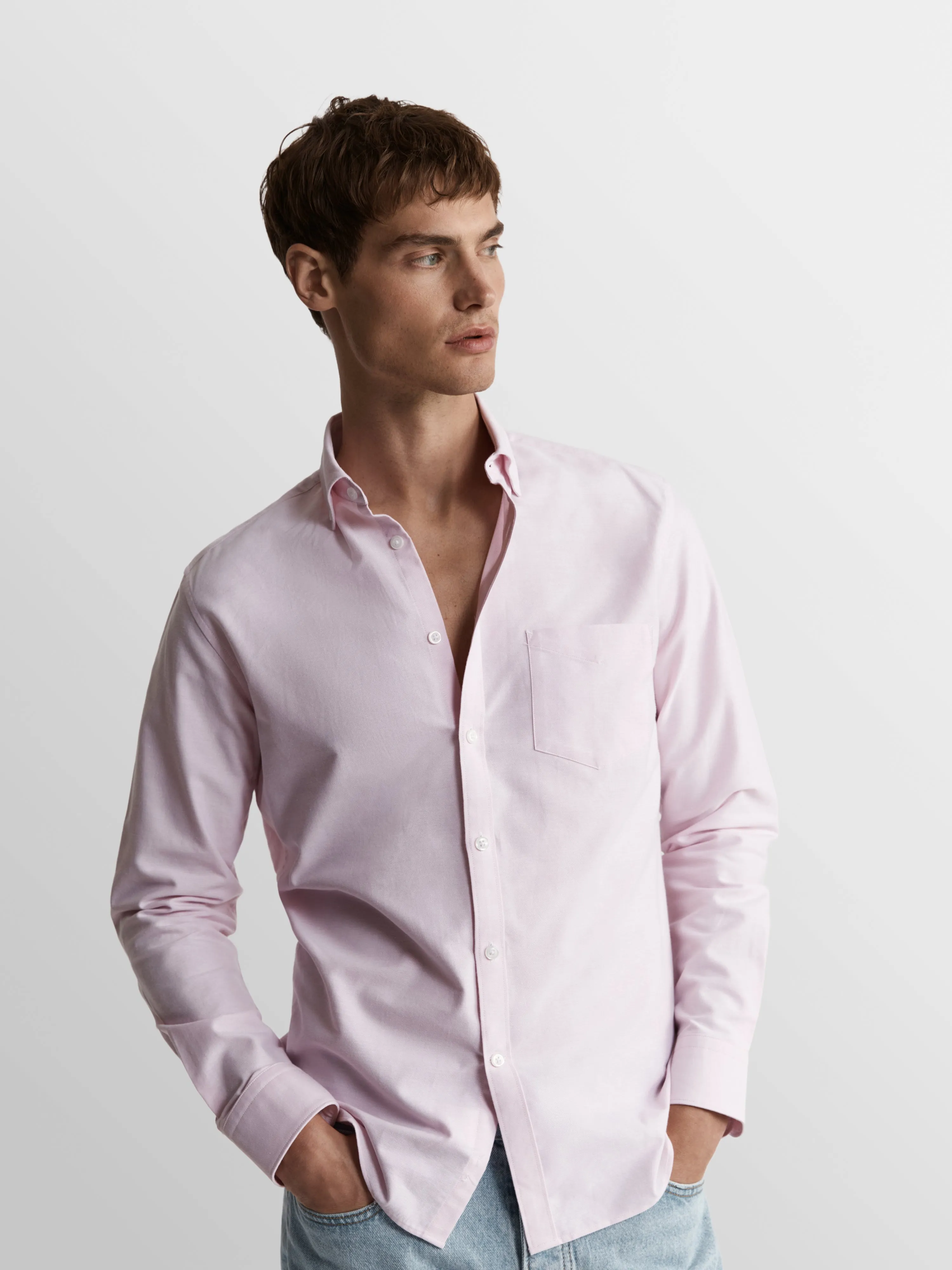 Light Pink Oxford Slim Fit Button Down Collar Casual Shirt