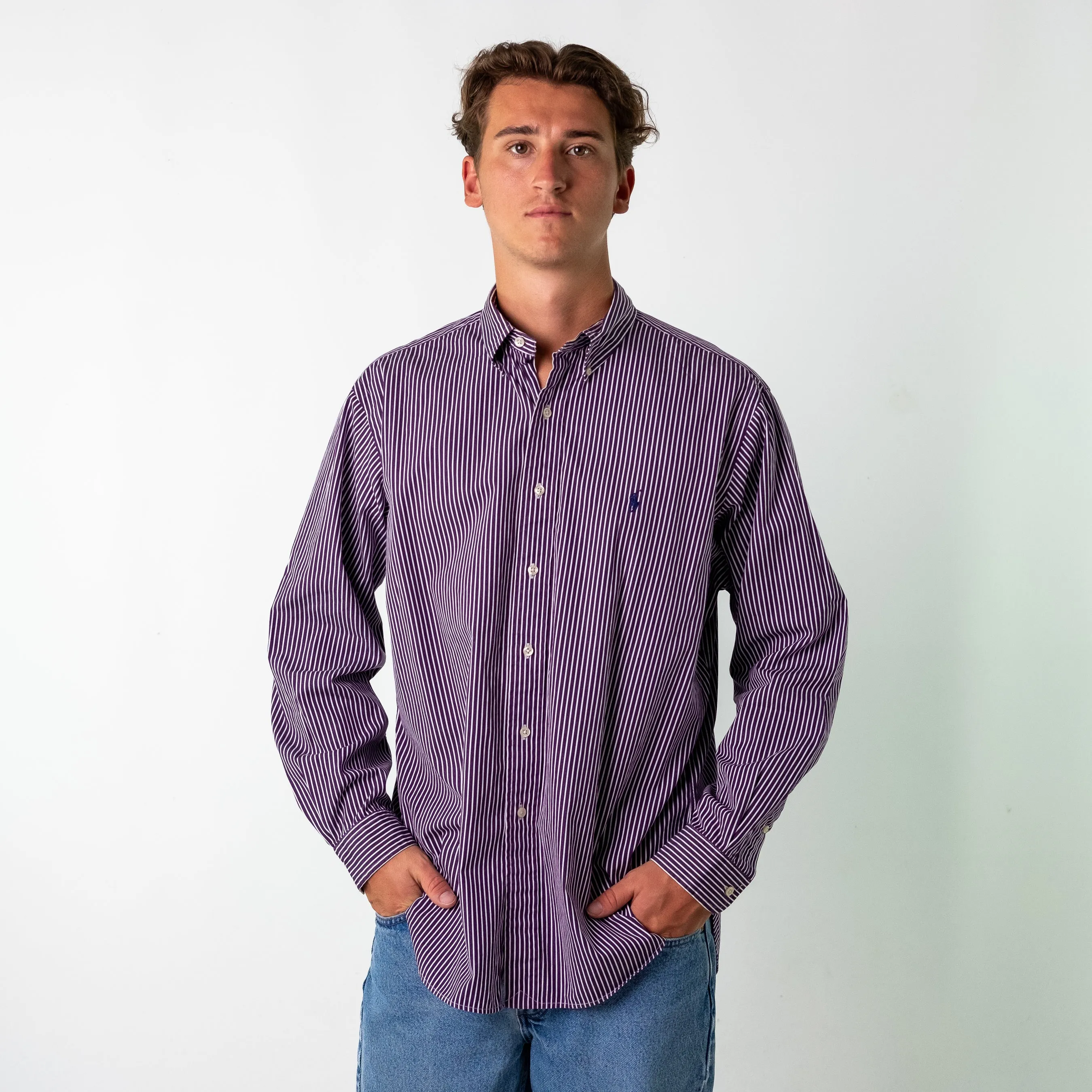 Lilac Purple 90s Polo Ralph Lauren Longsleeve Casual Shirt (XL)