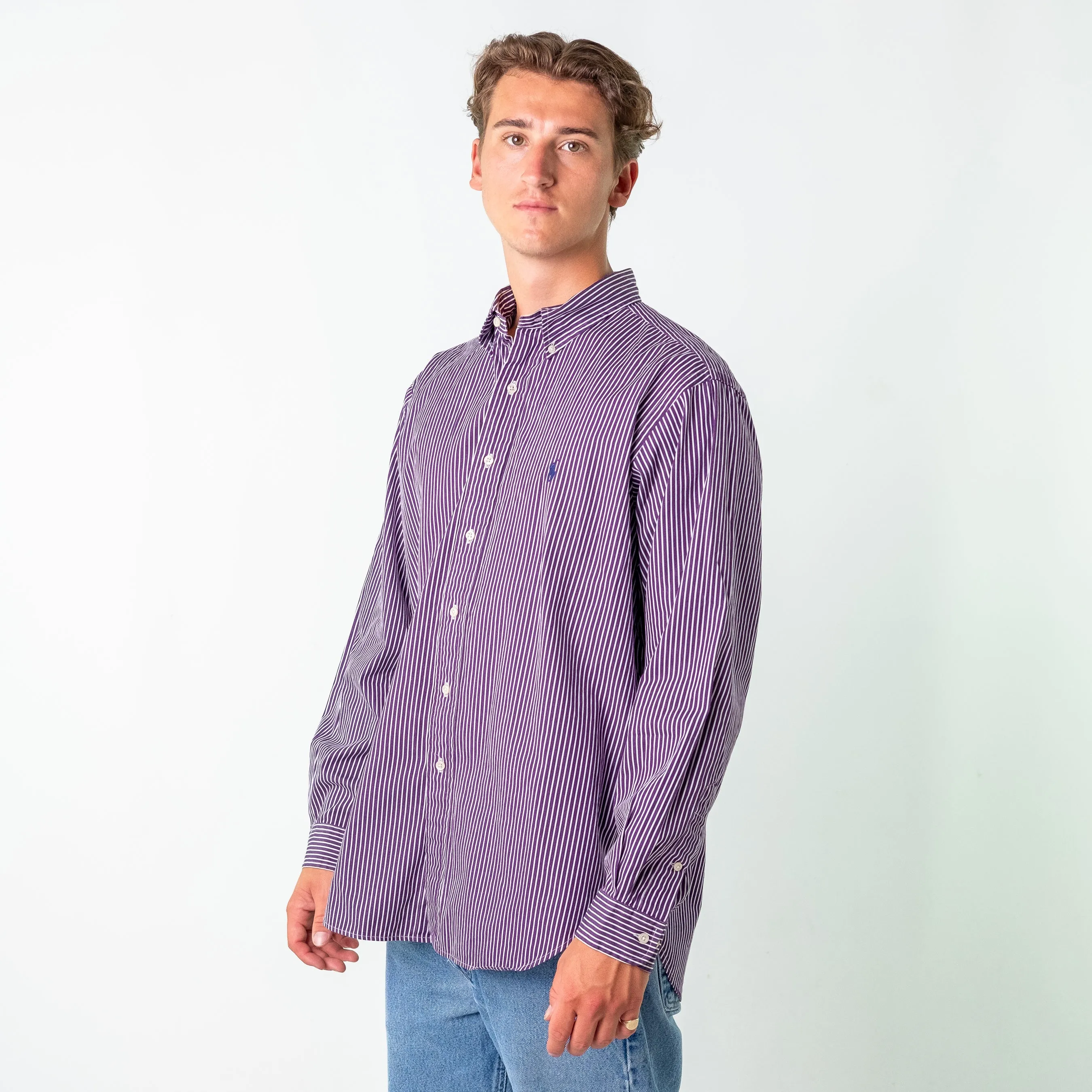 Lilac Purple 90s Polo Ralph Lauren Longsleeve Casual Shirt (XL)