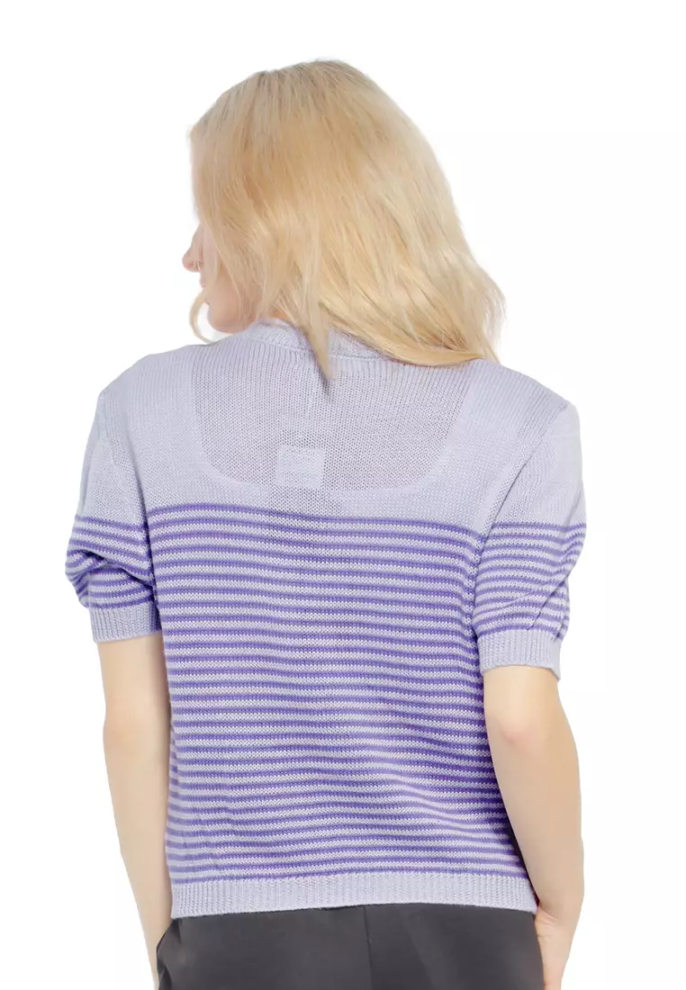 London Rag Purple Stripped Crew Neck Casual Top