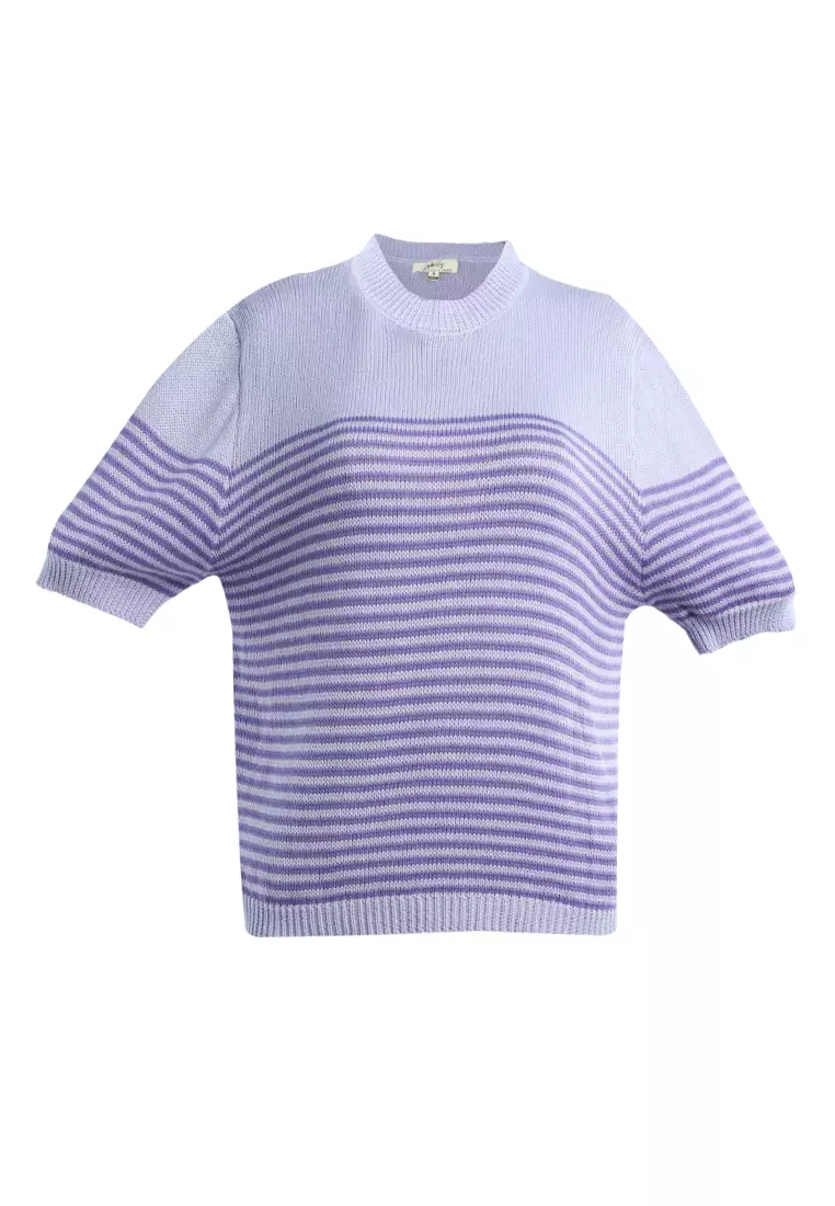 London Rag Purple Stripped Crew Neck Casual Top