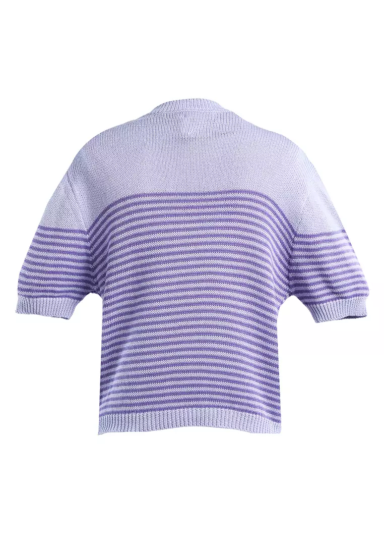 London Rag Purple Stripped Crew Neck Casual Top