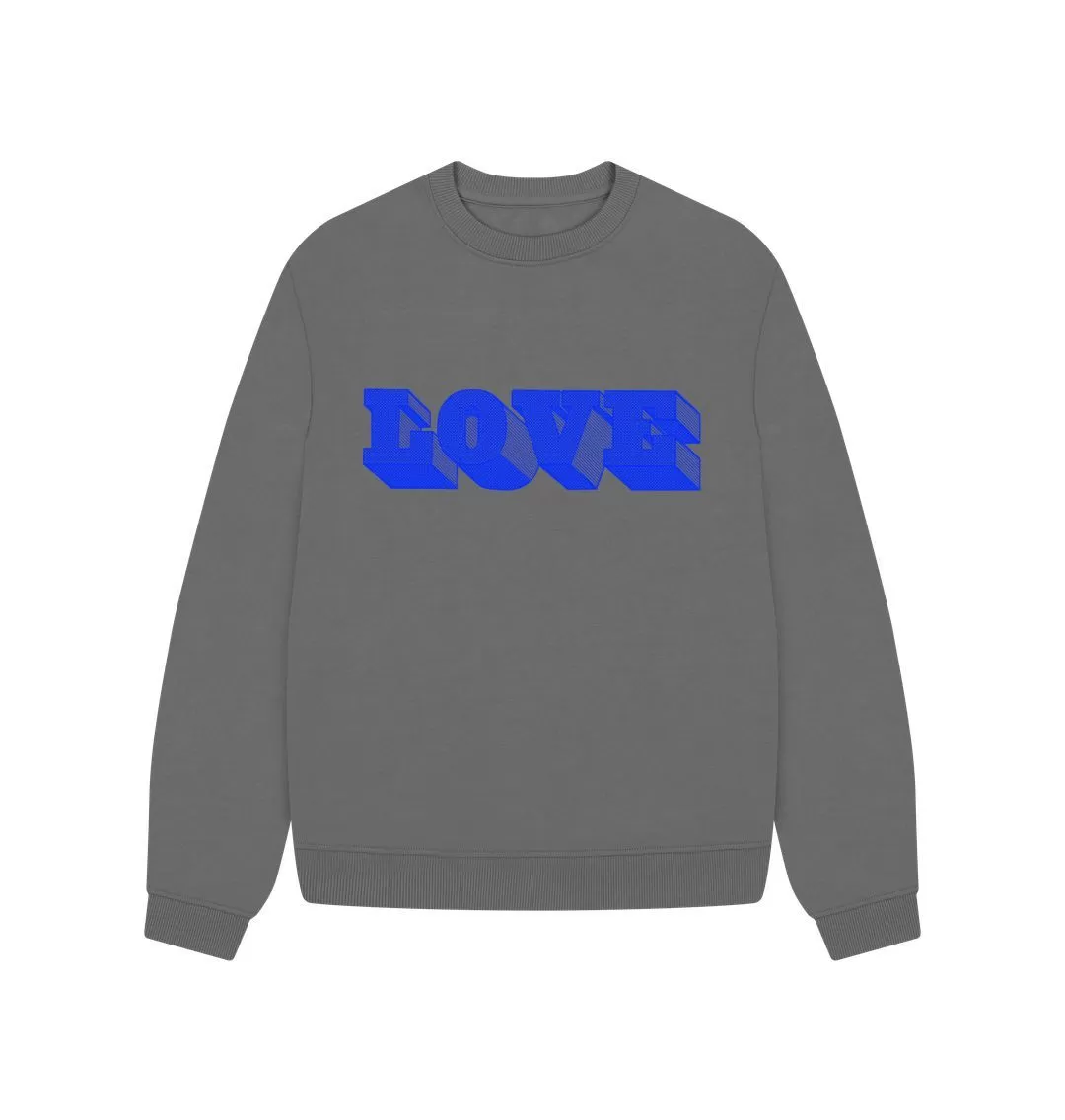 LOVE HALFTONE BLUE ON WARM GREY SWEATSHIRT