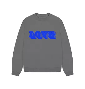 LOVE HALFTONE BLUE ON WARM GREY SWEATSHIRT