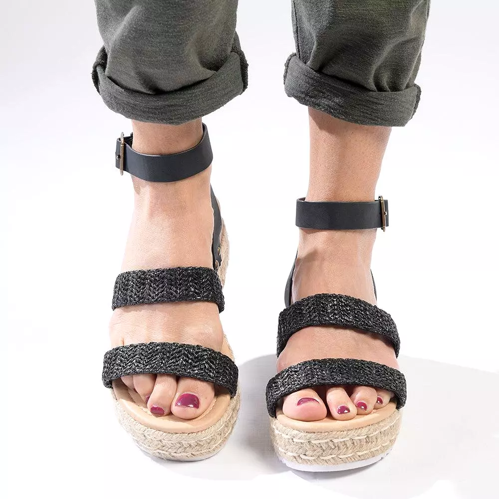 Madison Cassie Double Strap Espadrille Sandals - Black