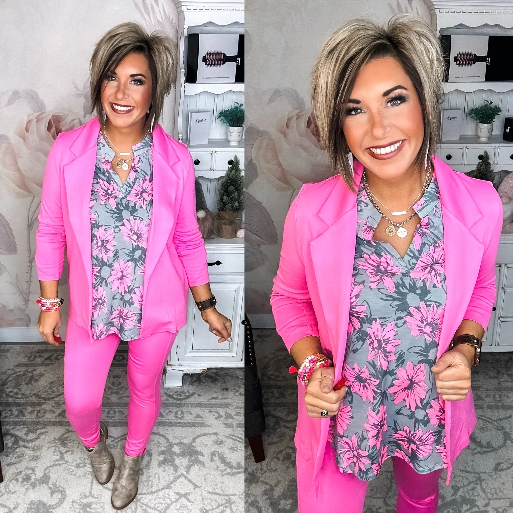 Magic 3/4 Sleeve Blazer - Dark Pink