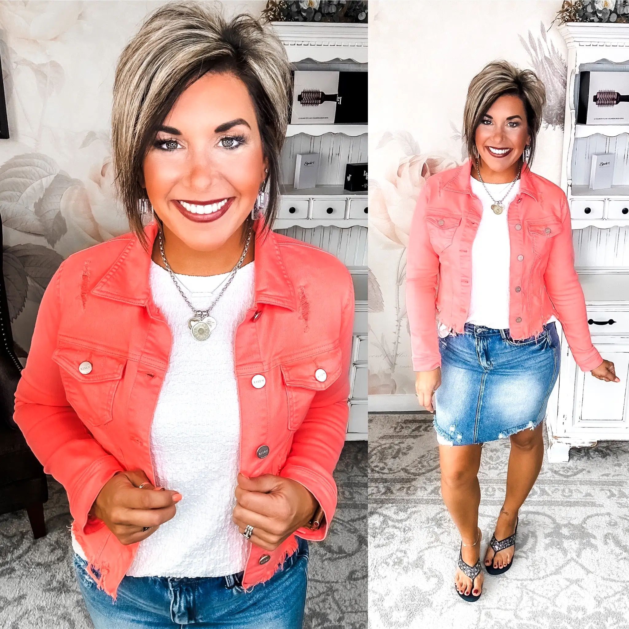 Make Me Happy Fray Hem Color Jean Jacket - Coral