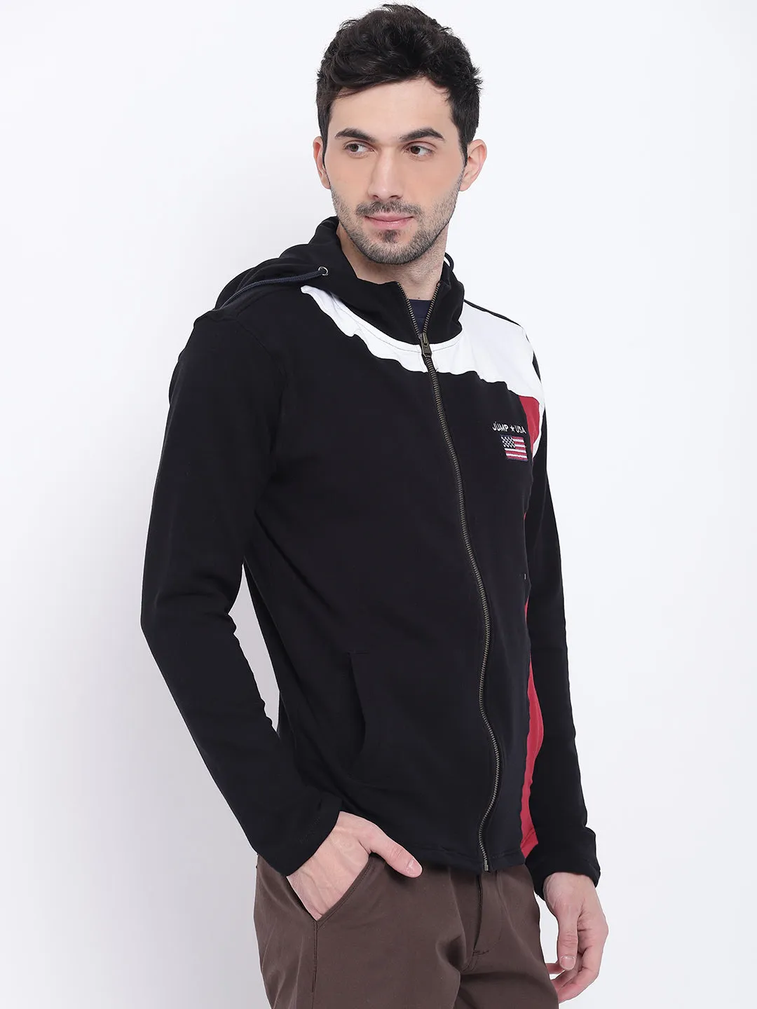 Men Casual Colourblocked Black Sweatshirt