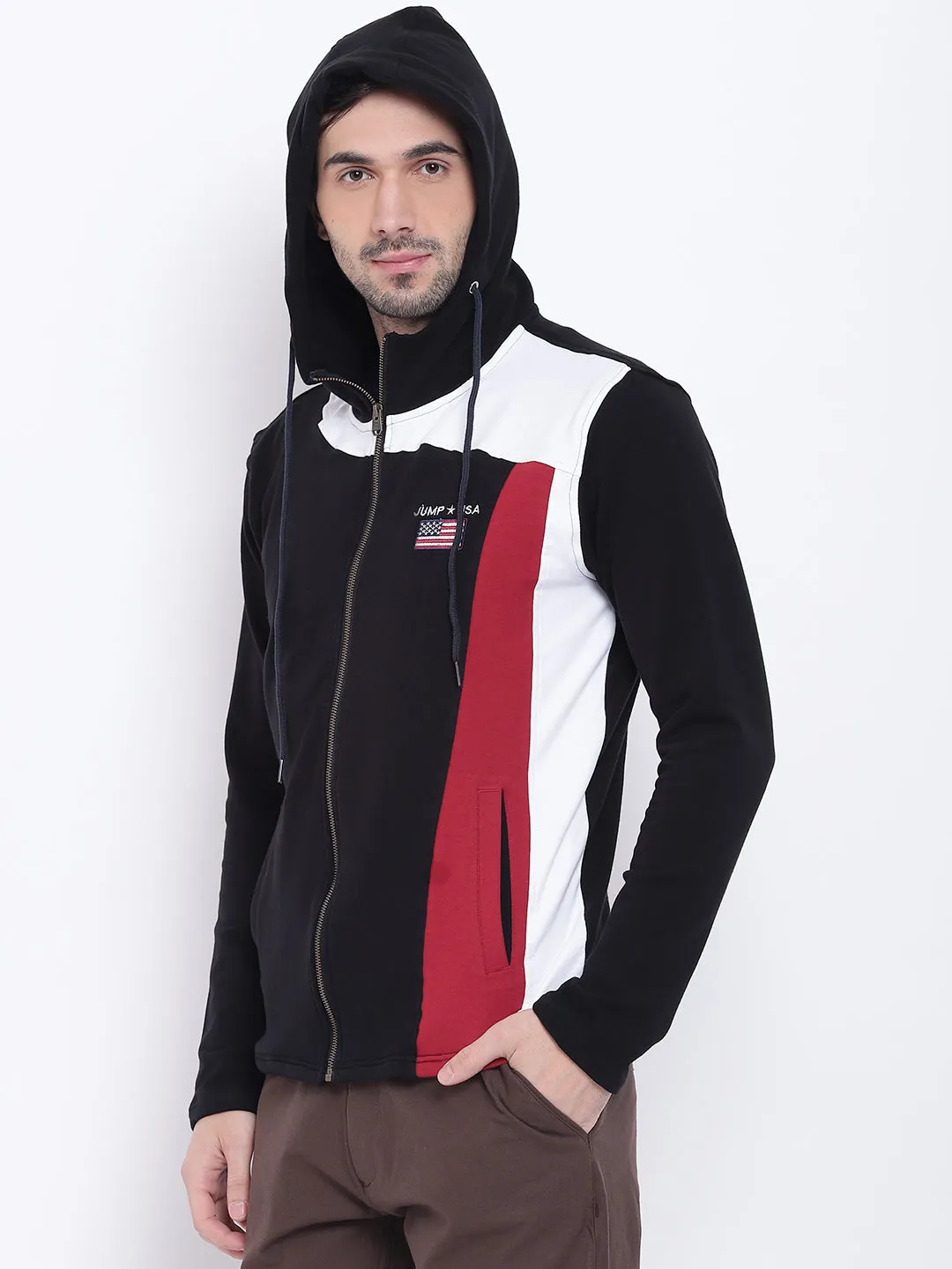 Men Casual Colourblocked Black Sweatshirt