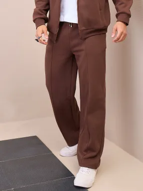 Men Dark Brown Pintuck Oversize Sweatpants