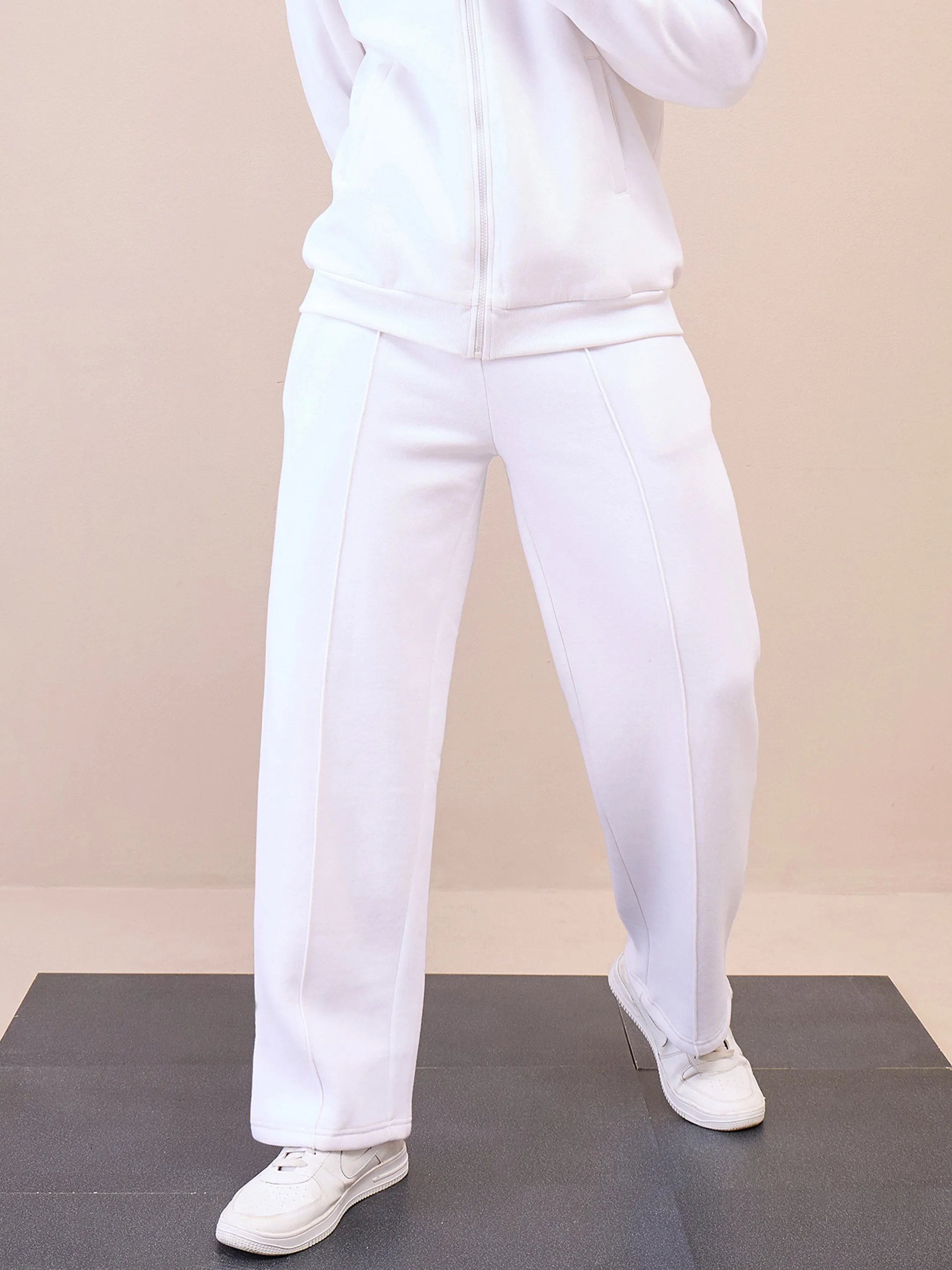 Men White Pintuck Oversize Sweatpants