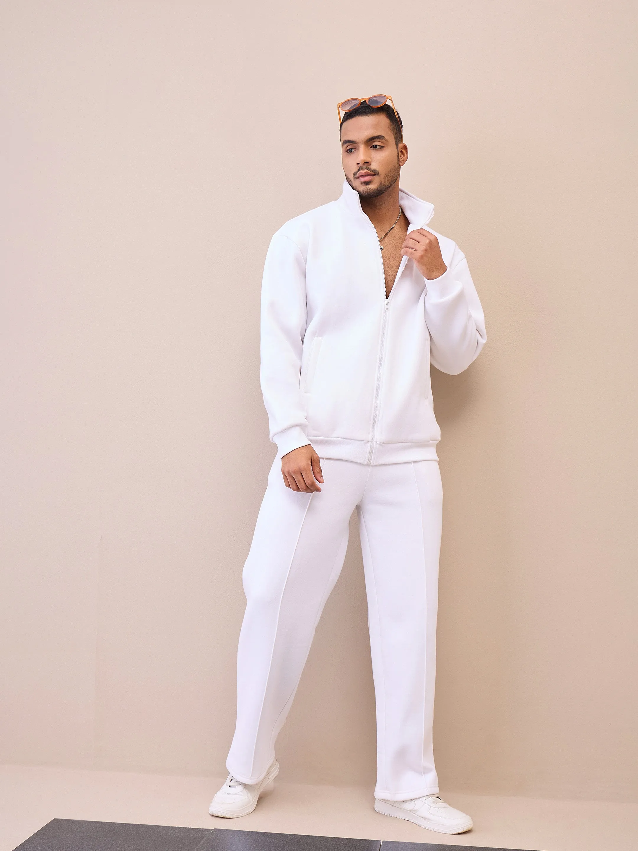 Men White Pintuck Oversize Sweatpants