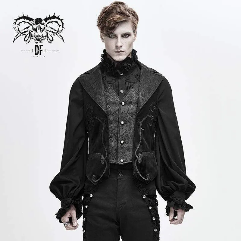 Men's Gothic V-neck Single-breasted Jacquard Tailed Vests