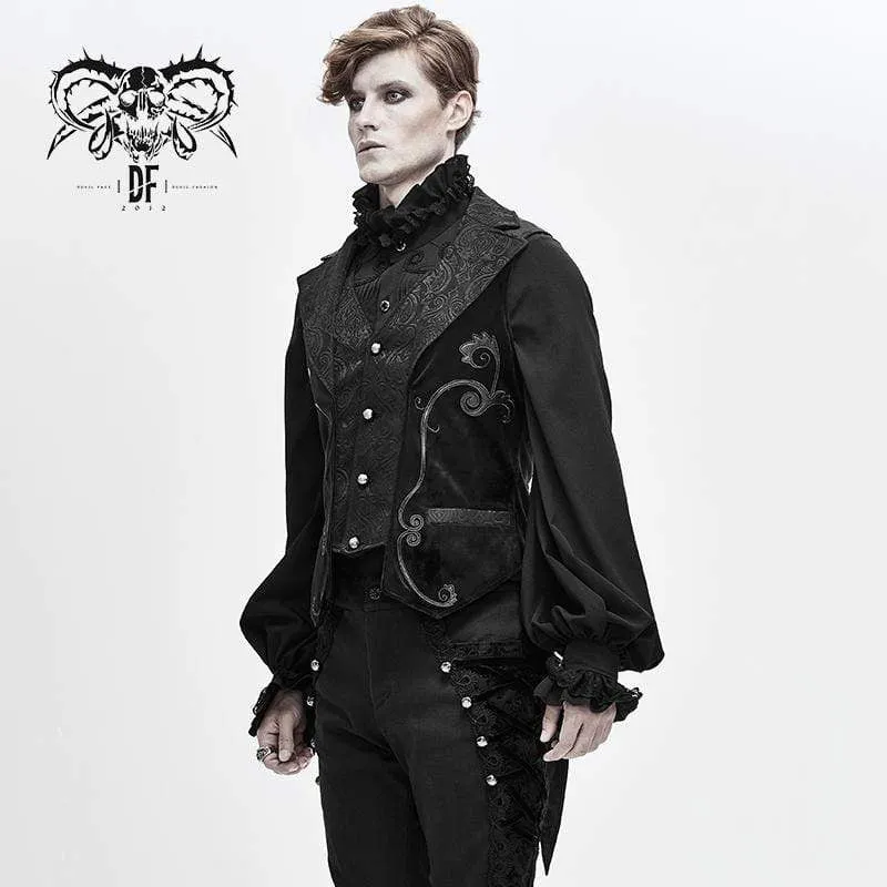 Men's Gothic V-neck Single-breasted Jacquard Tailed Vests