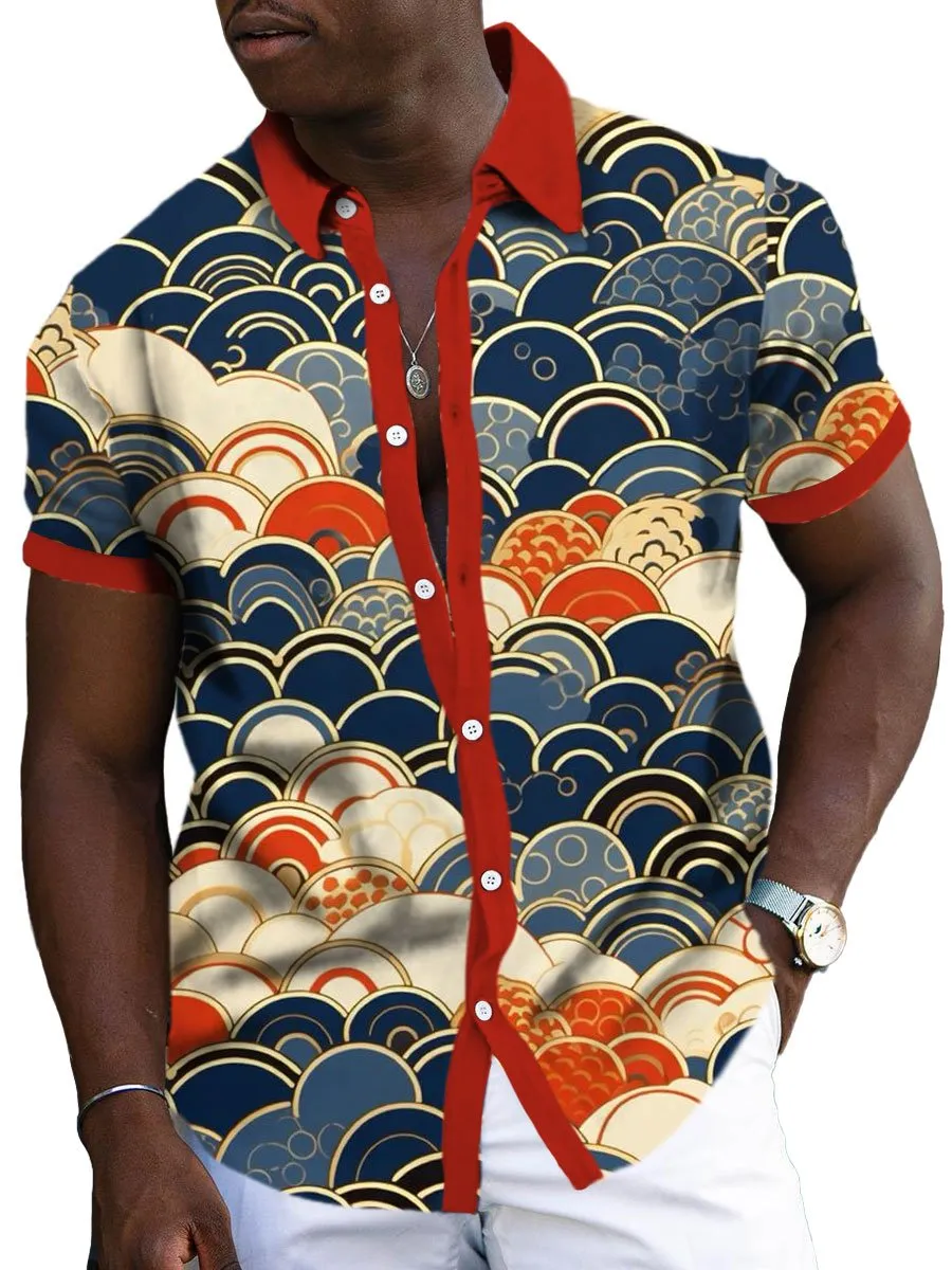 Men's Ukiyoe Fish Scale Print Sleeveless Casual Shirt