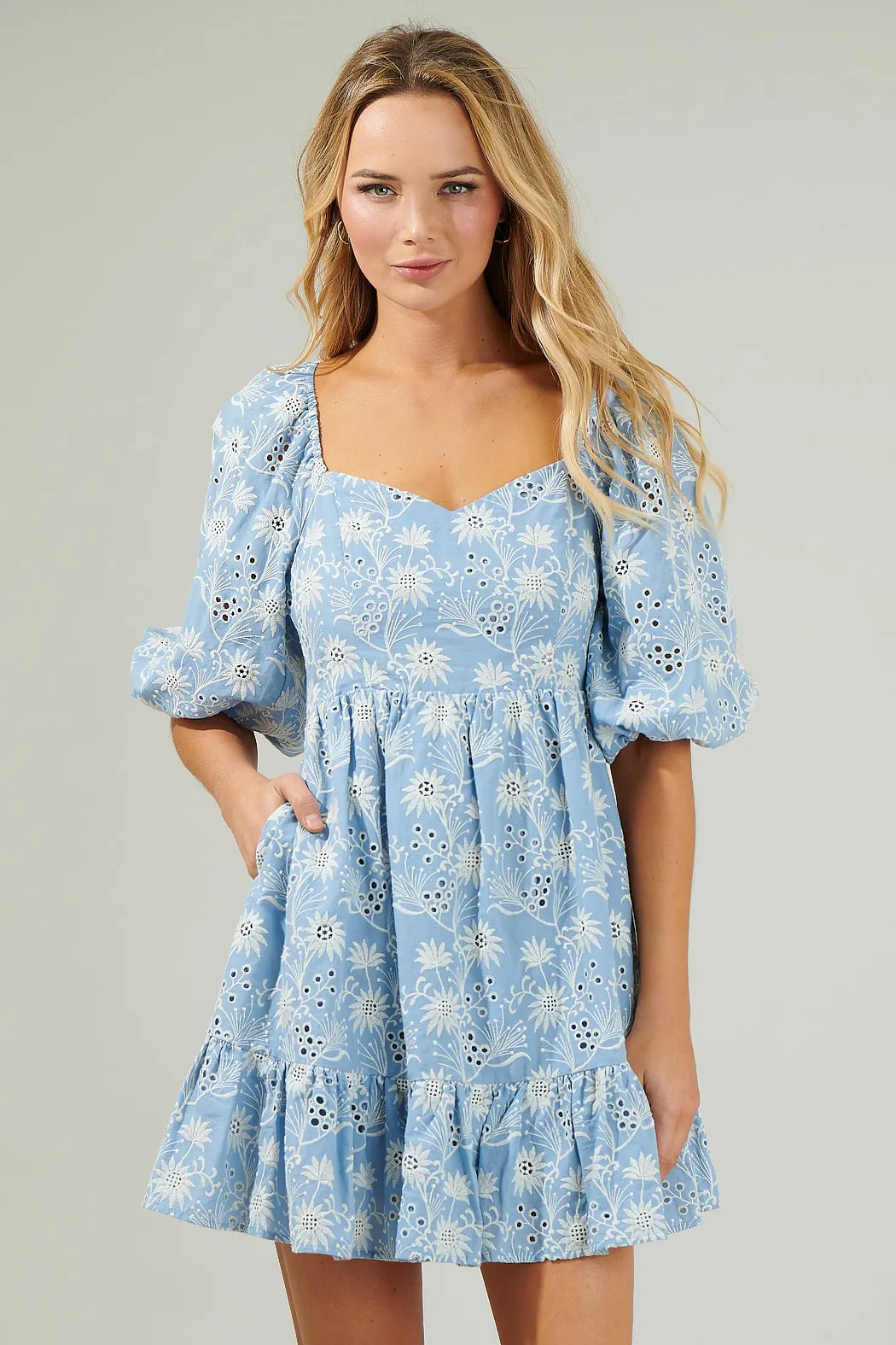 Moonflower Eyelet Evy Sweetheart Mini Dress