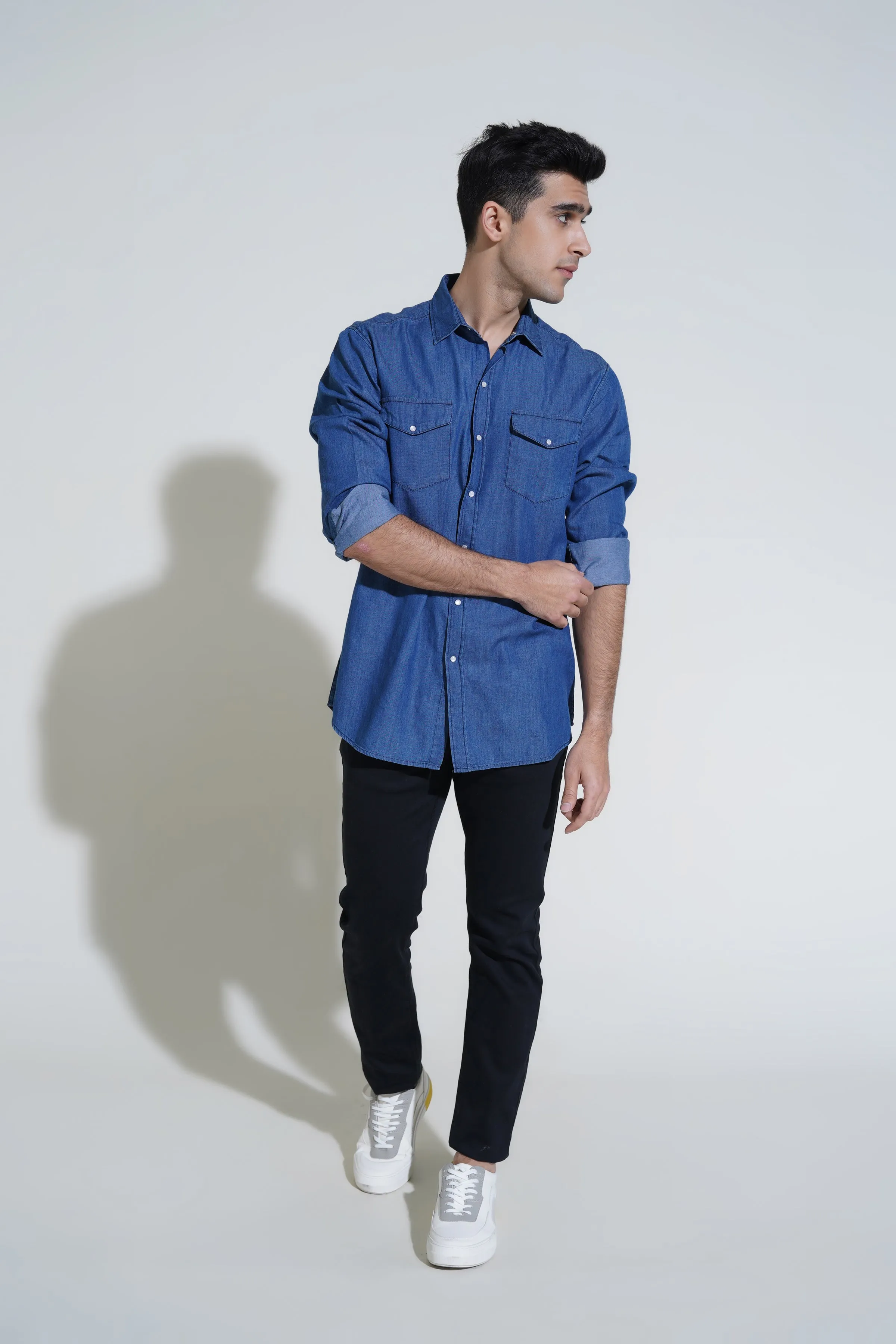 More Button Blue Casual Shirt