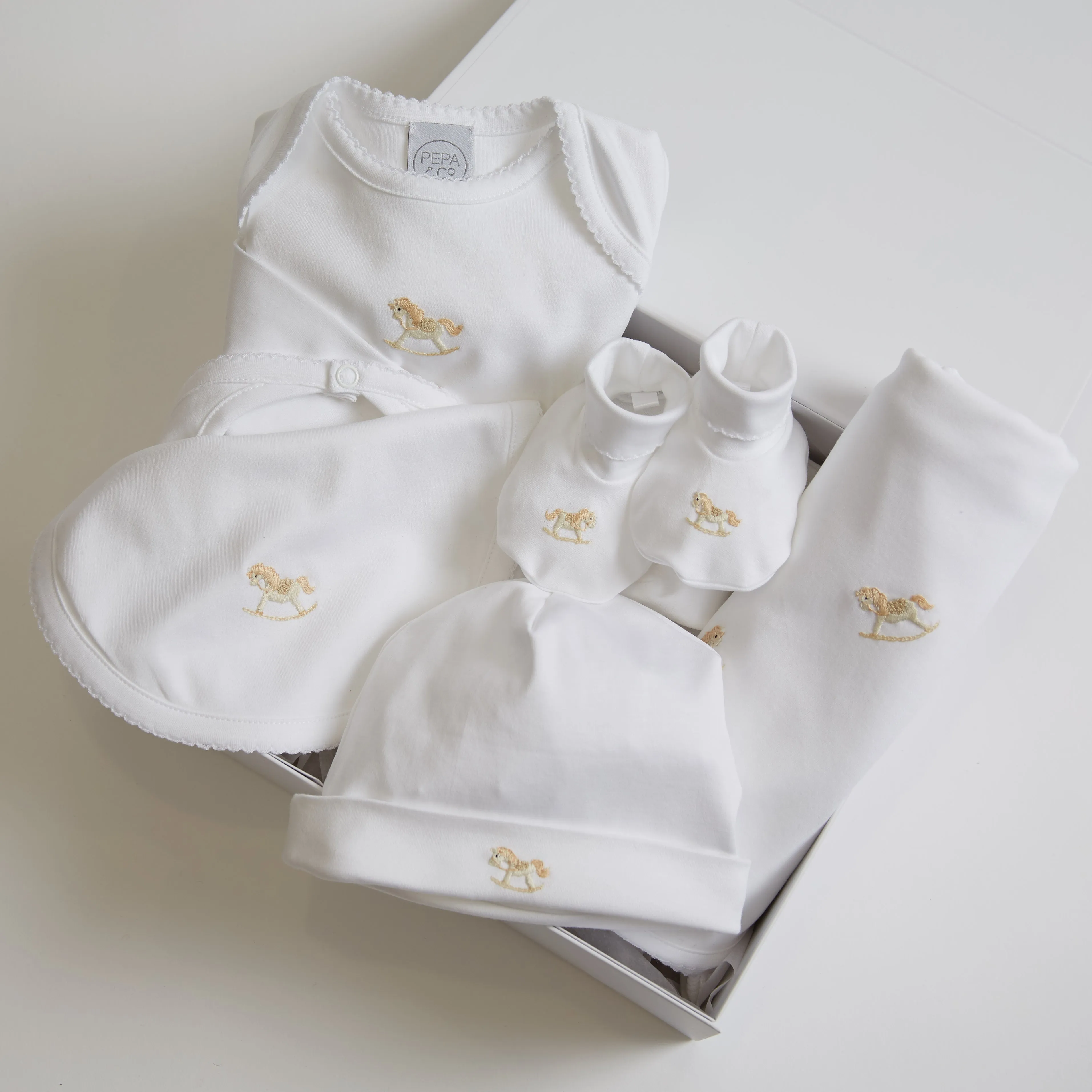 Newborn Bonnet with Rocking Horse Embroidery Beige (0-3mths)