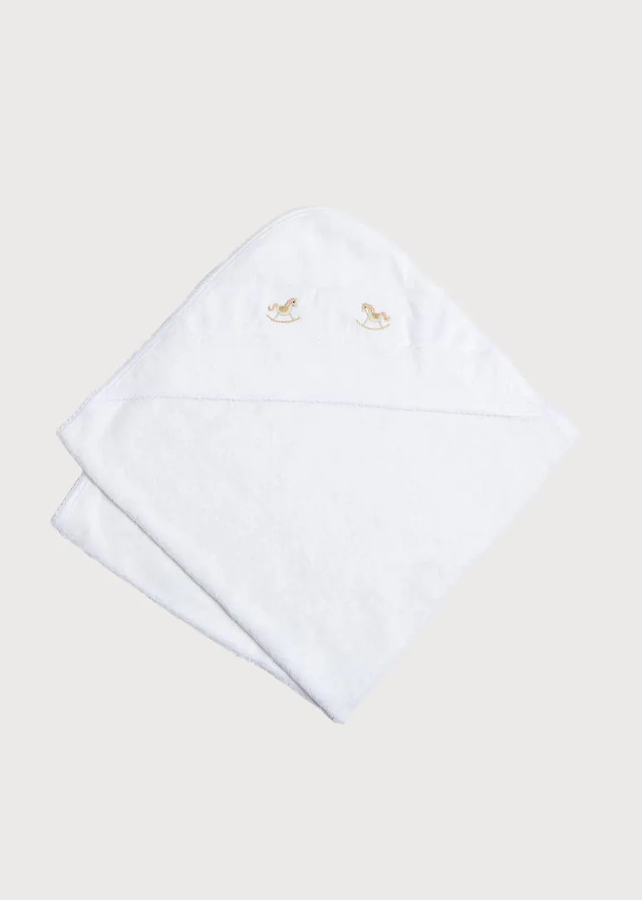 Newborn Towel with Rocking Horse Embroidery In Beige