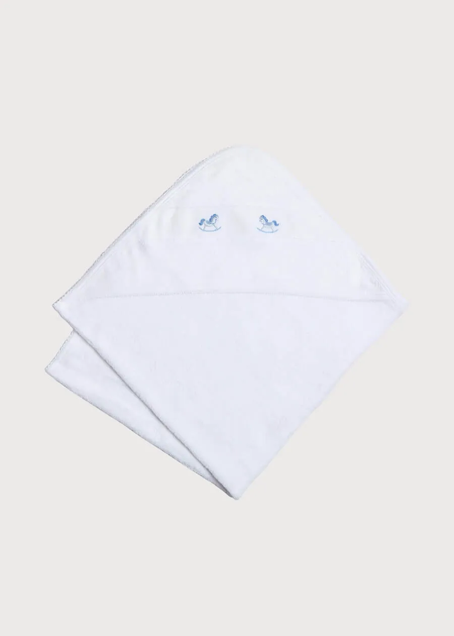 Newborn Towel with Rocking Horse Embroidery In Blue