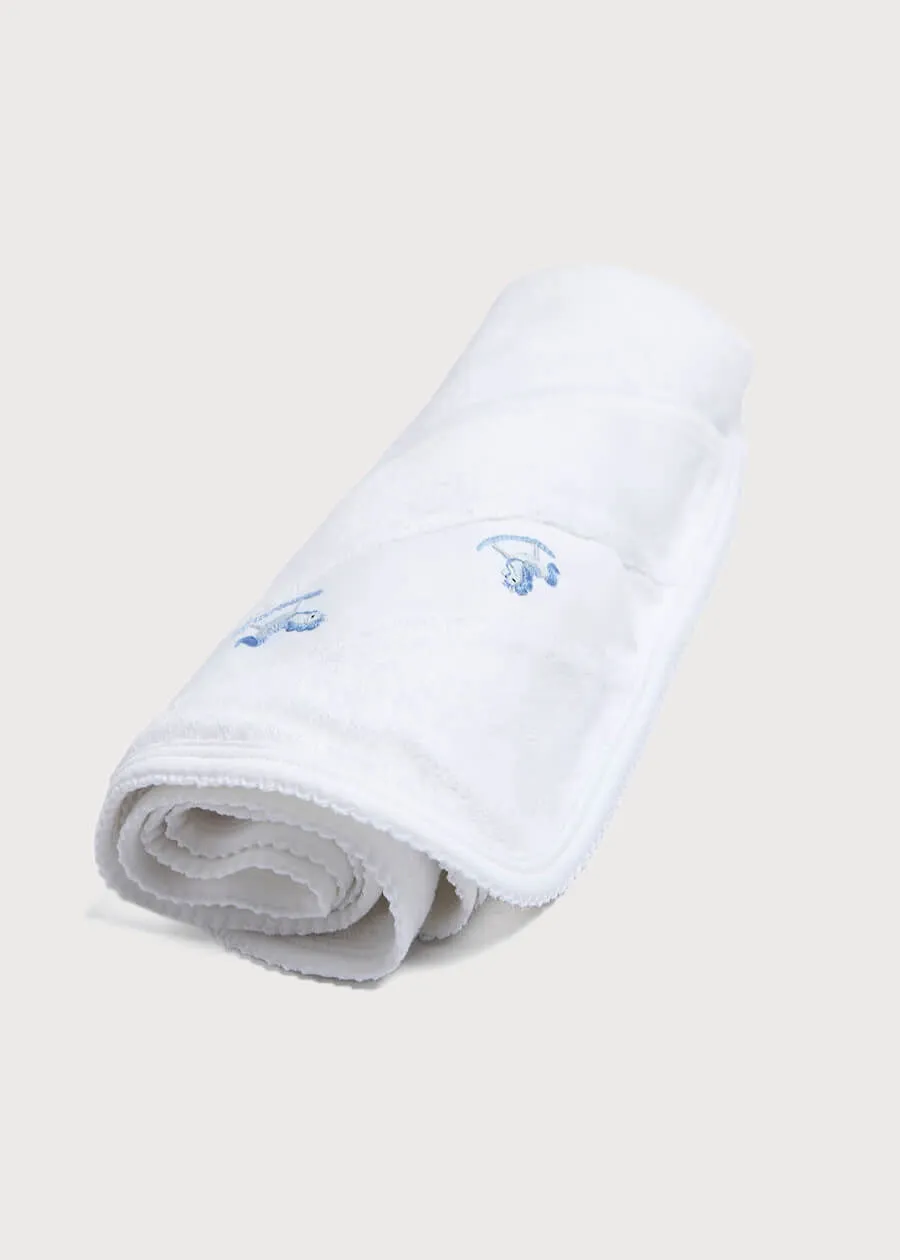 Newborn Towel with Rocking Horse Embroidery In Blue