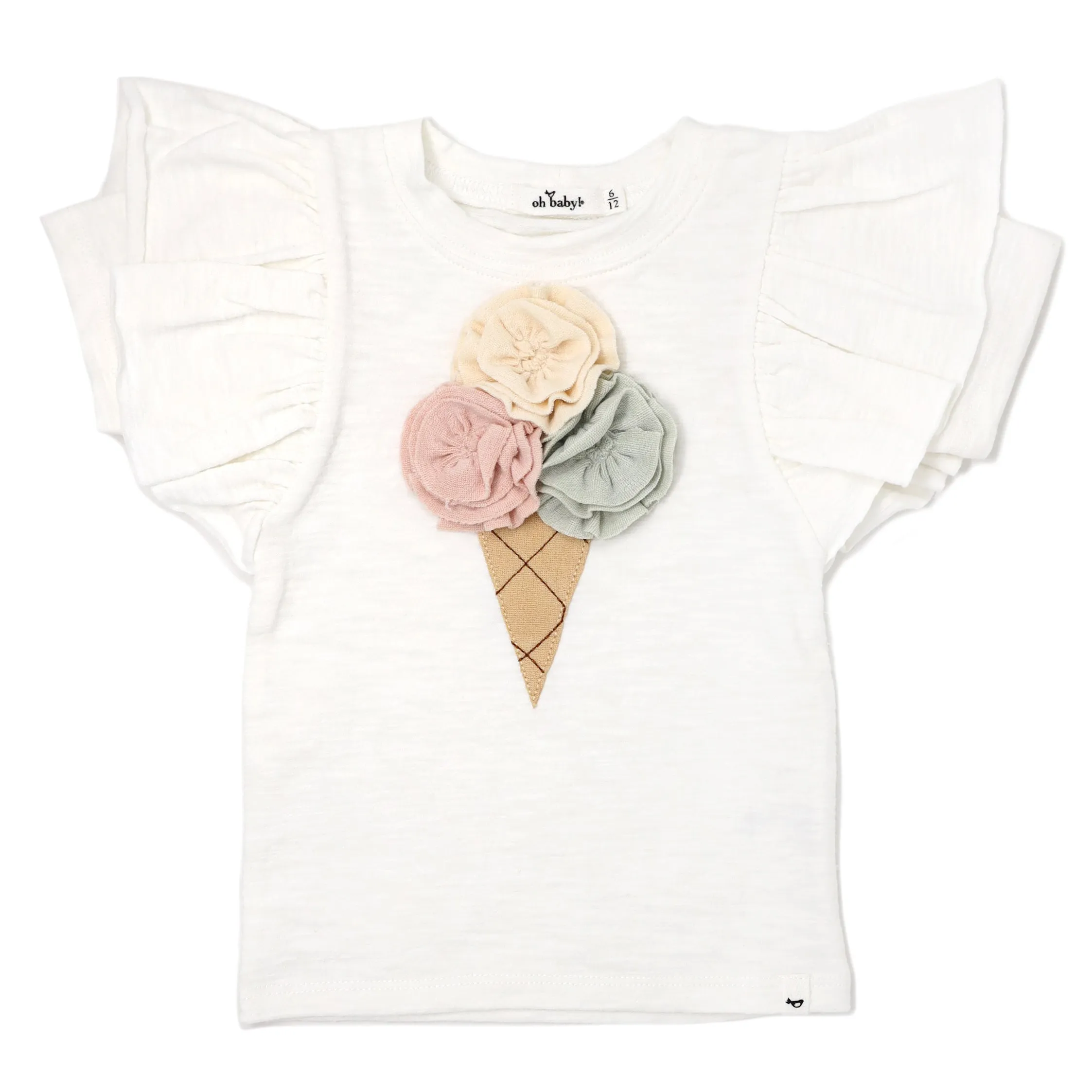 oh baby! Butterfly Short Sleeve Terry Tee -  Ice Cream - Oyster