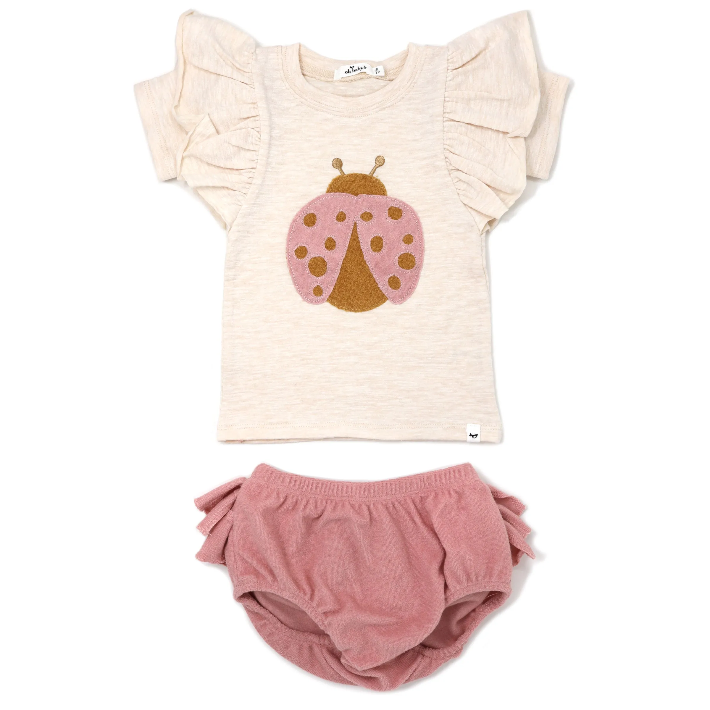 oh baby! Butterfly Slub Tee and Terry Tushie Set - Ladybug - Blush