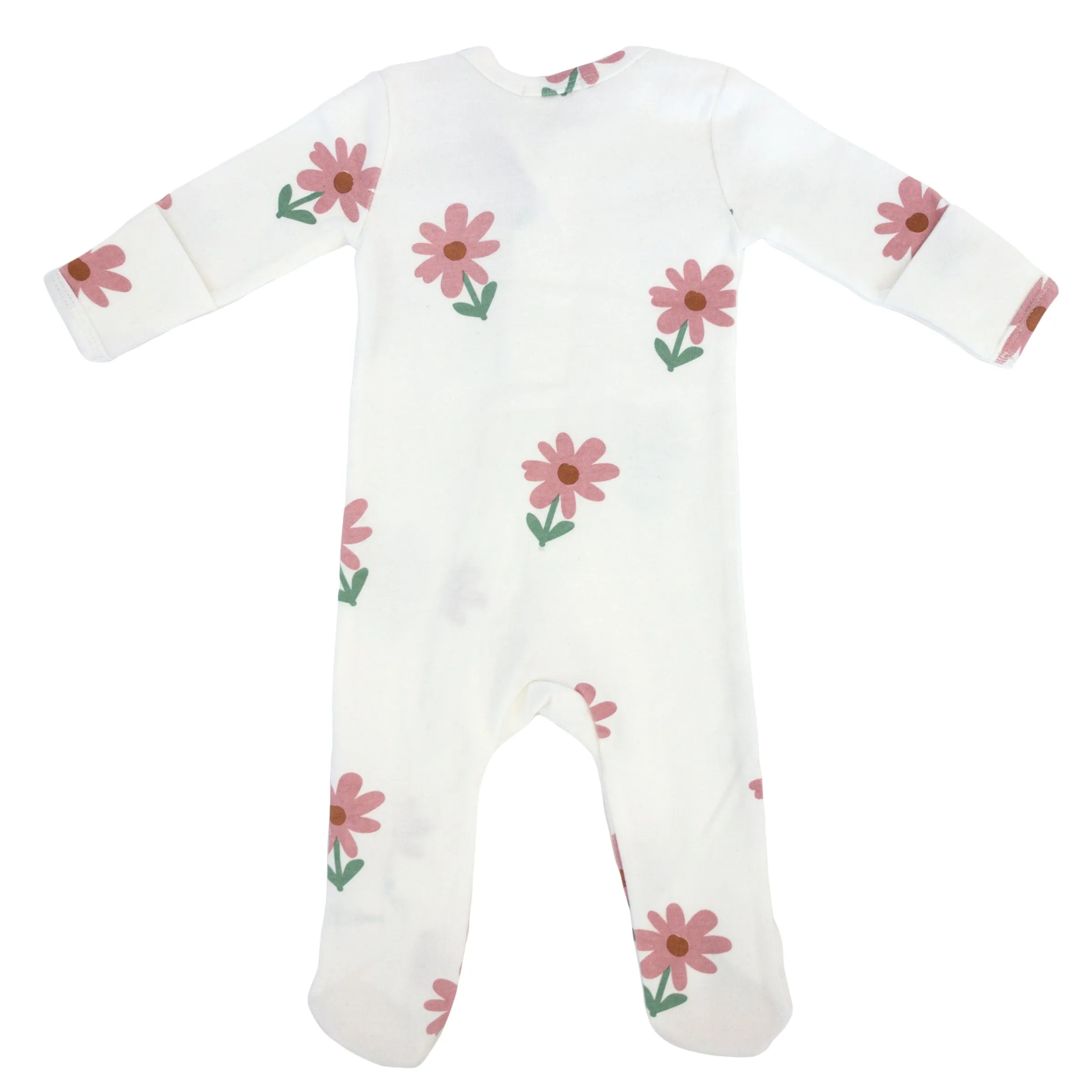 oh baby! Cotton Baby Rib Zipper Footie - Picking Daisies Print - Cream