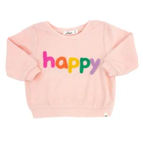 oh baby! Cotton Terry Boxy Sweatshirt - Rainbow happy Applique - Pale Pink