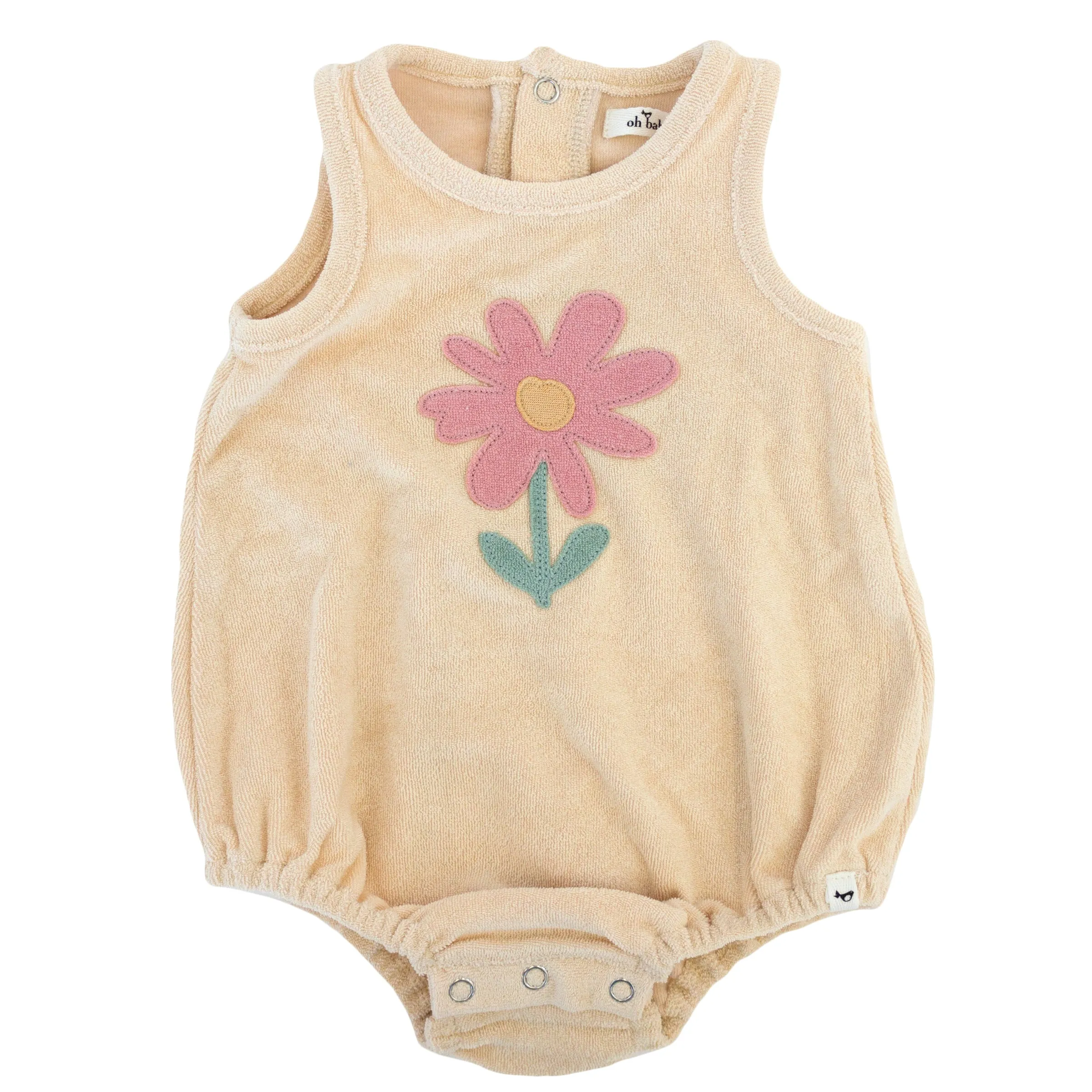 oh baby! Cotton Terry Bubble - Blush Daisy Applique - Natural