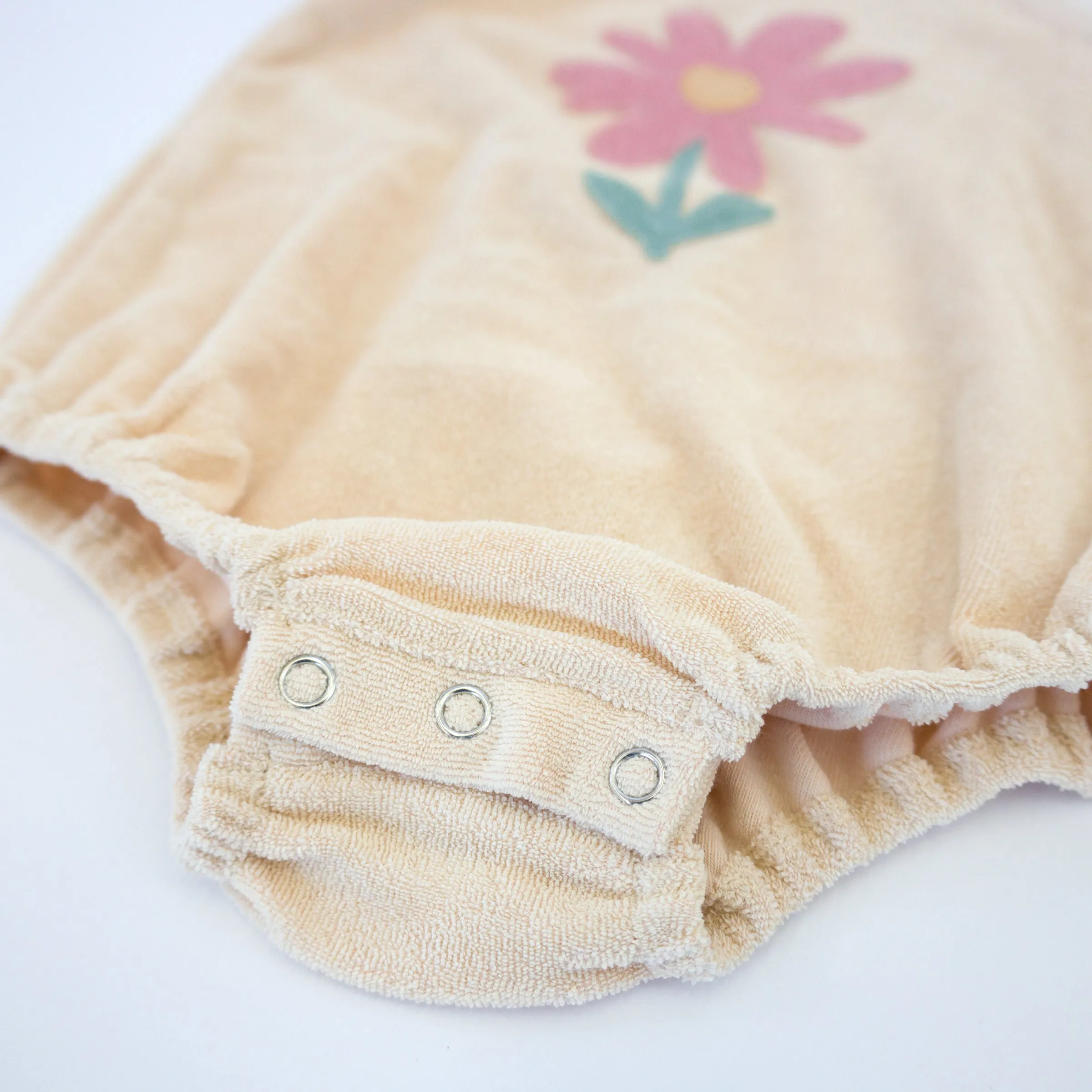 oh baby! Cotton Terry Bubble - Blush Daisy Applique - Natural