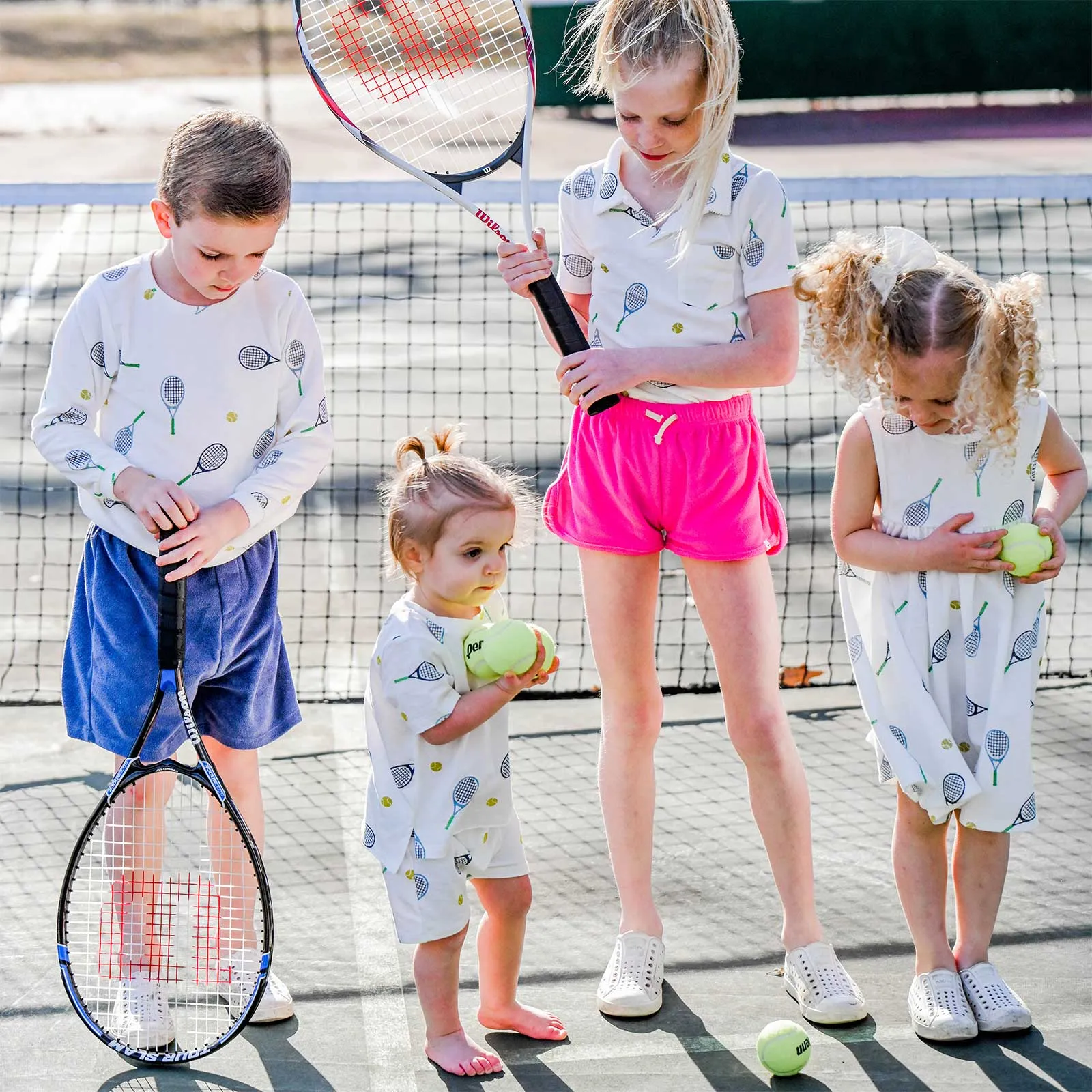 oh baby! Raw Edge Tee and Shorts Set - Tennis Print - Oyster