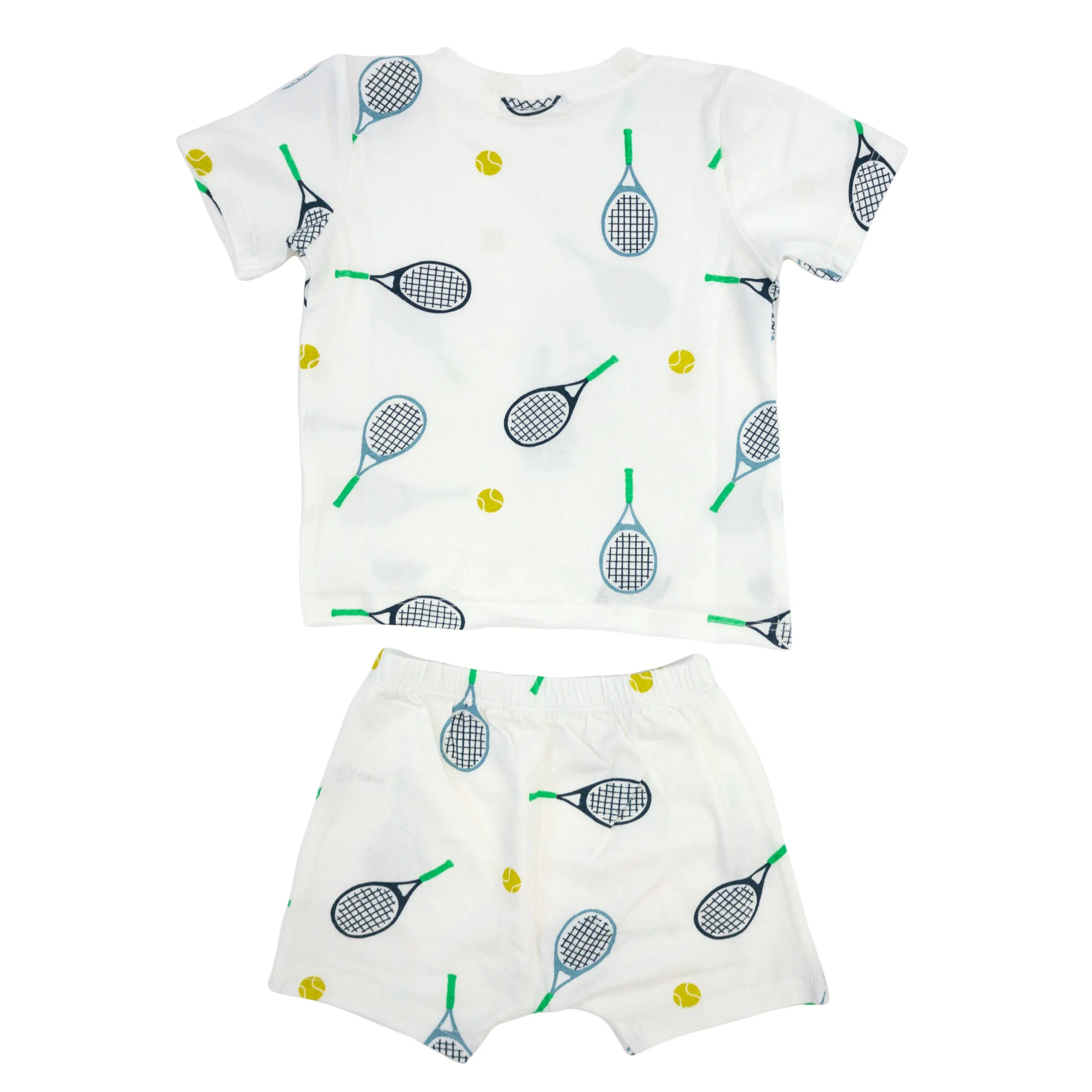 oh baby! Raw Edge Tee and Shorts Set - Tennis Print - Oyster