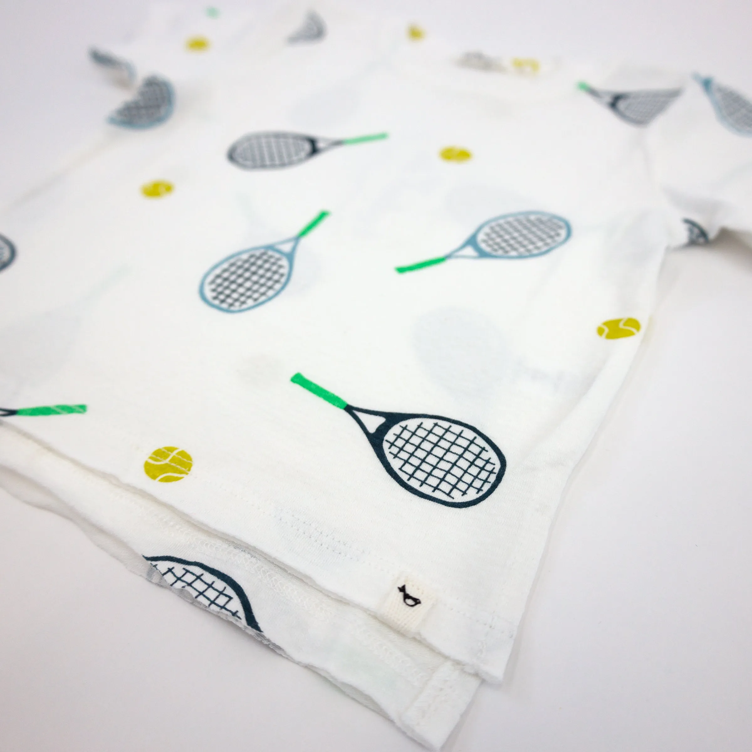 oh baby! Raw Edge Tee and Shorts Set - Tennis Print - Oyster