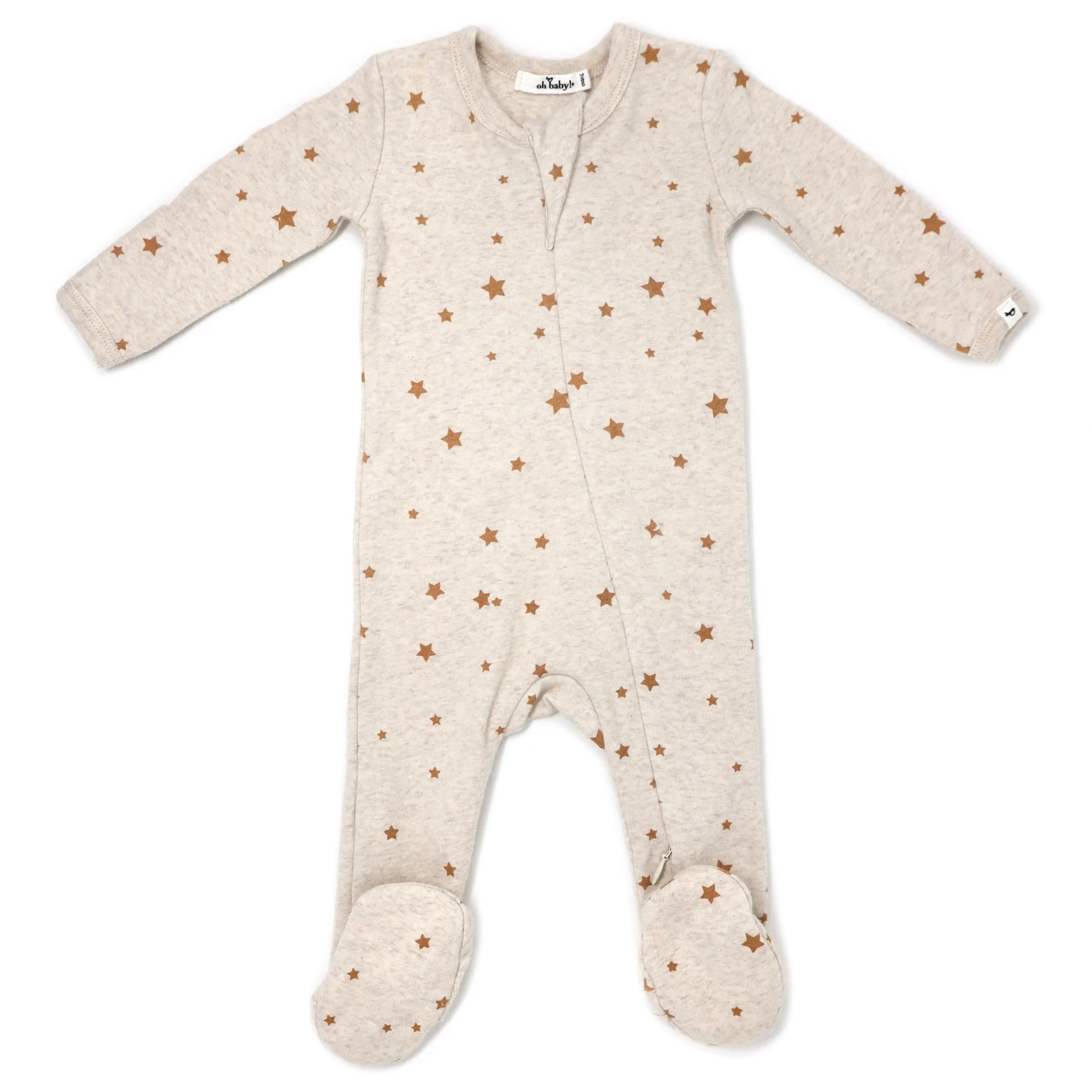 oh baby! Zipper Footie Mini Stars in Toasted Nut - Sand