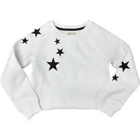 Paper Flower Embroider Stars Crop White Sweatshirt