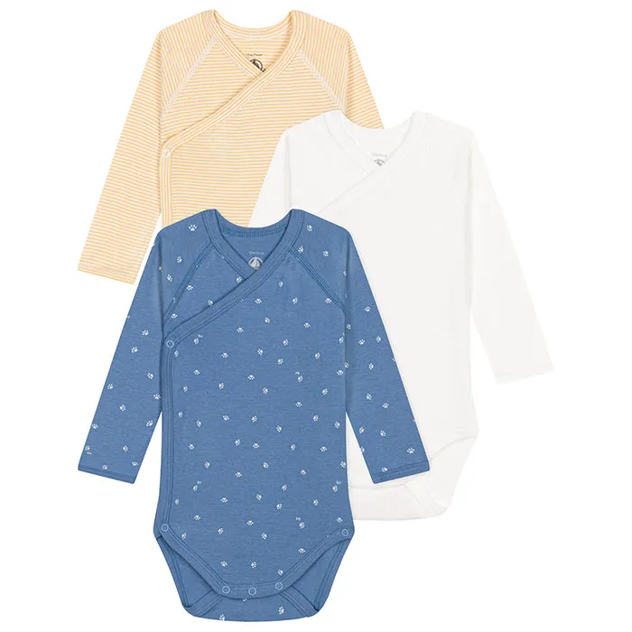 Petit Bateau Baby Set Of Three Bodysuits With Paw Print