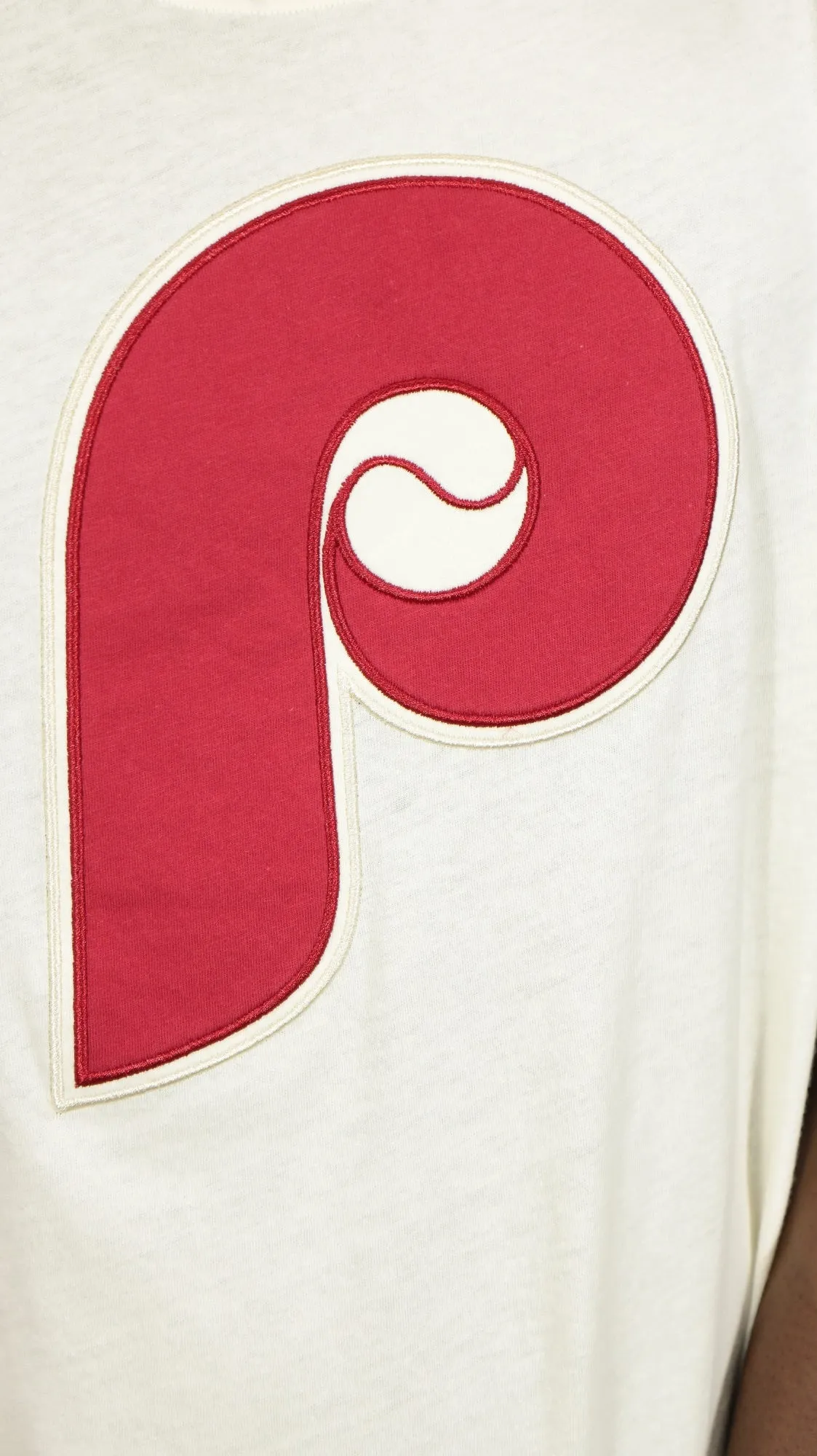 Philadelphia Phillies Cooperstown 1970 logo Color Blocked Tee | Red/Cream T-shirt