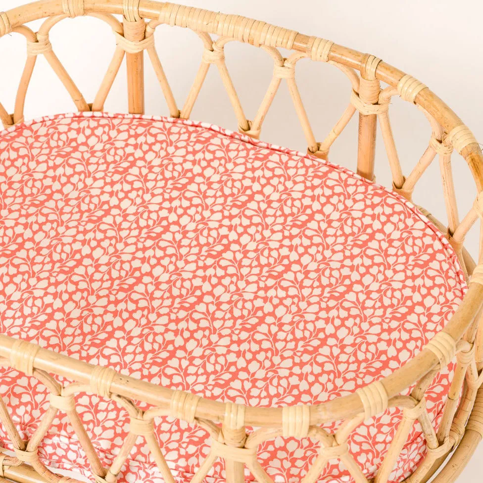 Poppie Rattan Doll Crib - Coral Leaves