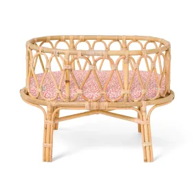 Poppie Rattan Doll Crib - Coral Leaves