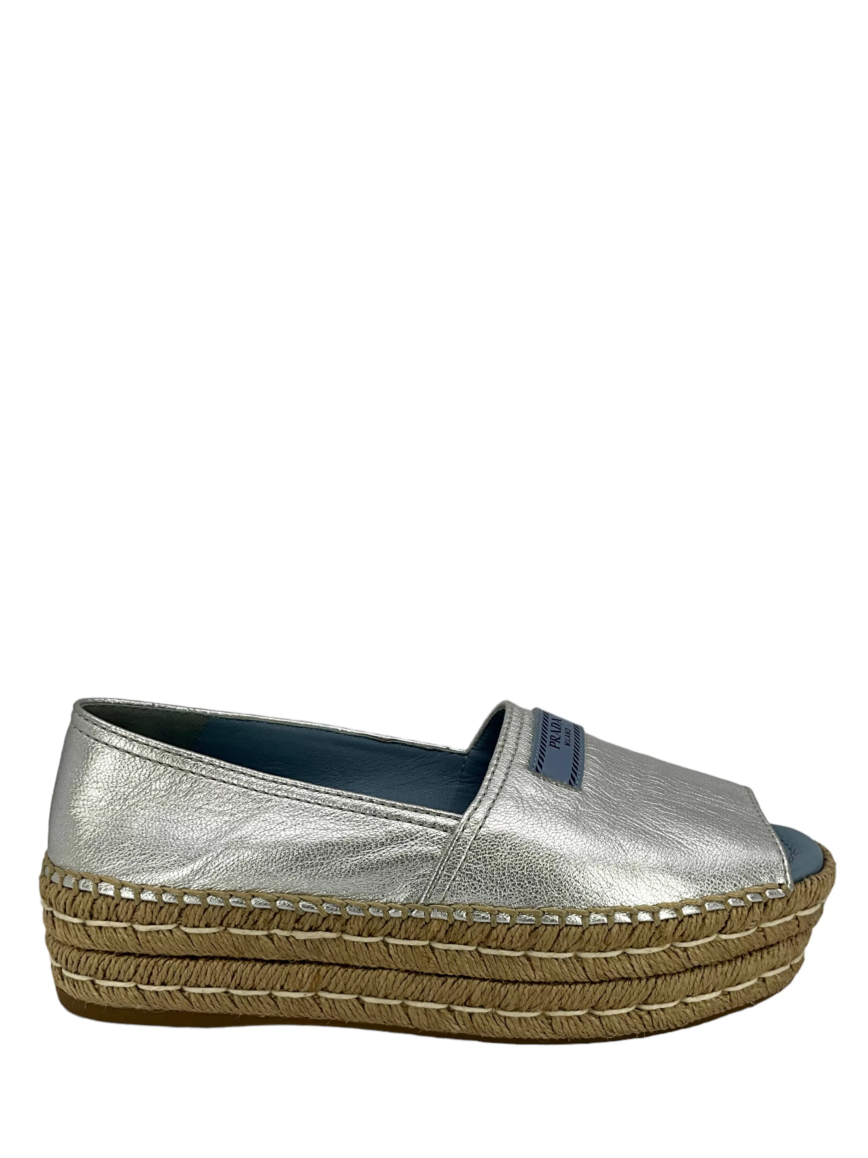 PRADA Metallic Double-Sole Espadrille Sandals Size 8